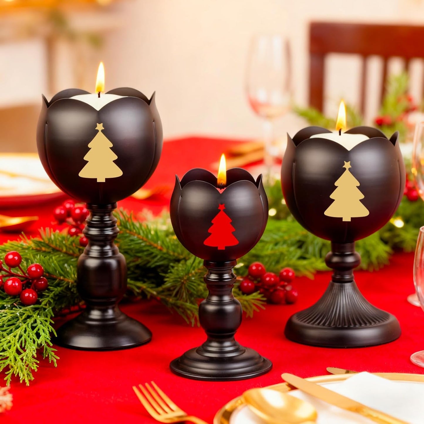 MrMrKura Decorative Black Candle Holders Set of 3 for Dining Table NEW