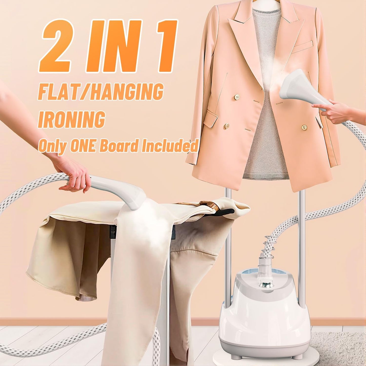 Shanghigh 1800W Adjustable Steam Garment Steamer, White Electric Clothes DEMO
