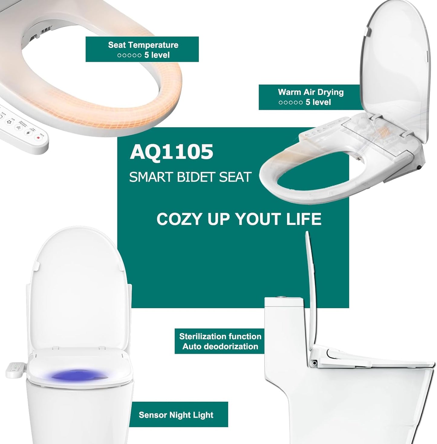 Aqua Space Electric Bidet Toilet Seat with Self-Cleaning Nozzle in White DEMO