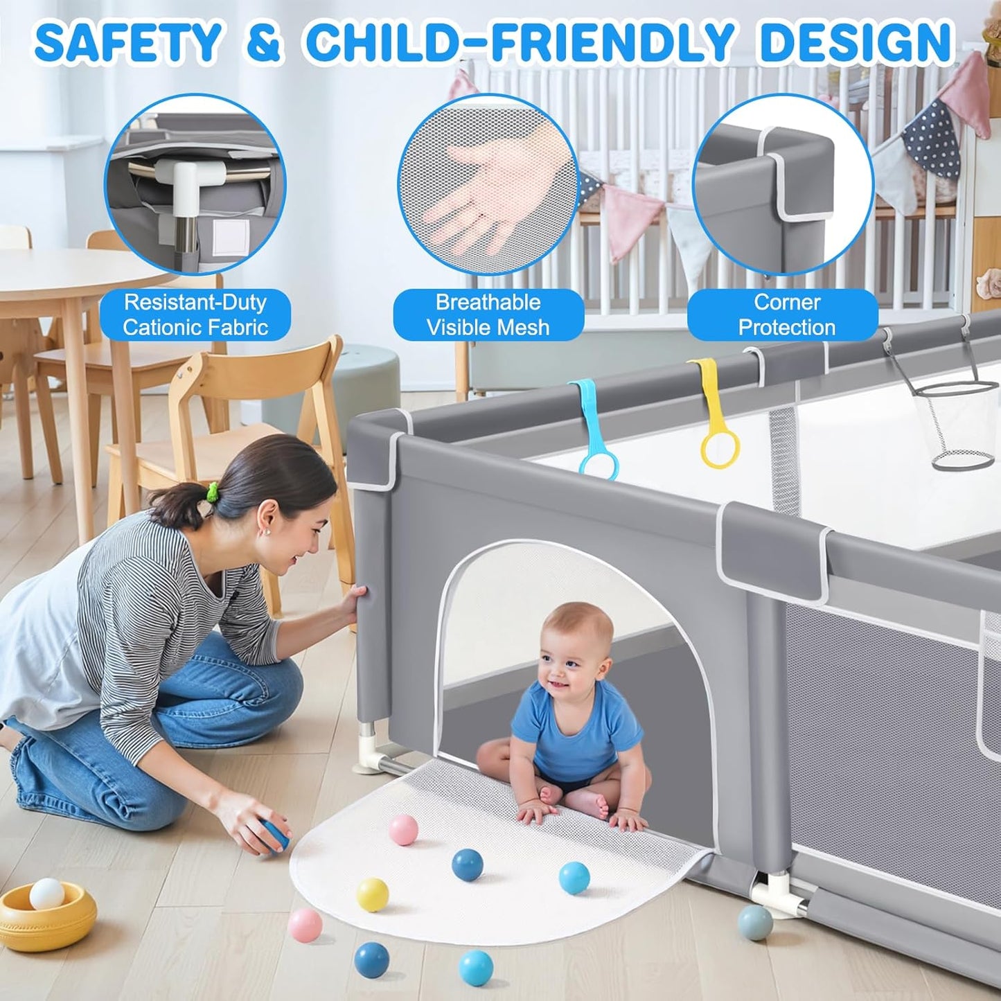 GuanfeiTech Extra Furniture Large Baby Playpen 200 x 180cm Playyard Play NEW