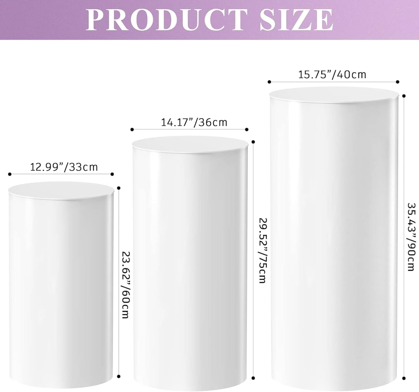 MANYUK 3Pcs White Cylinder Pedestal Stands Round Display Plinth for Cake DEMO