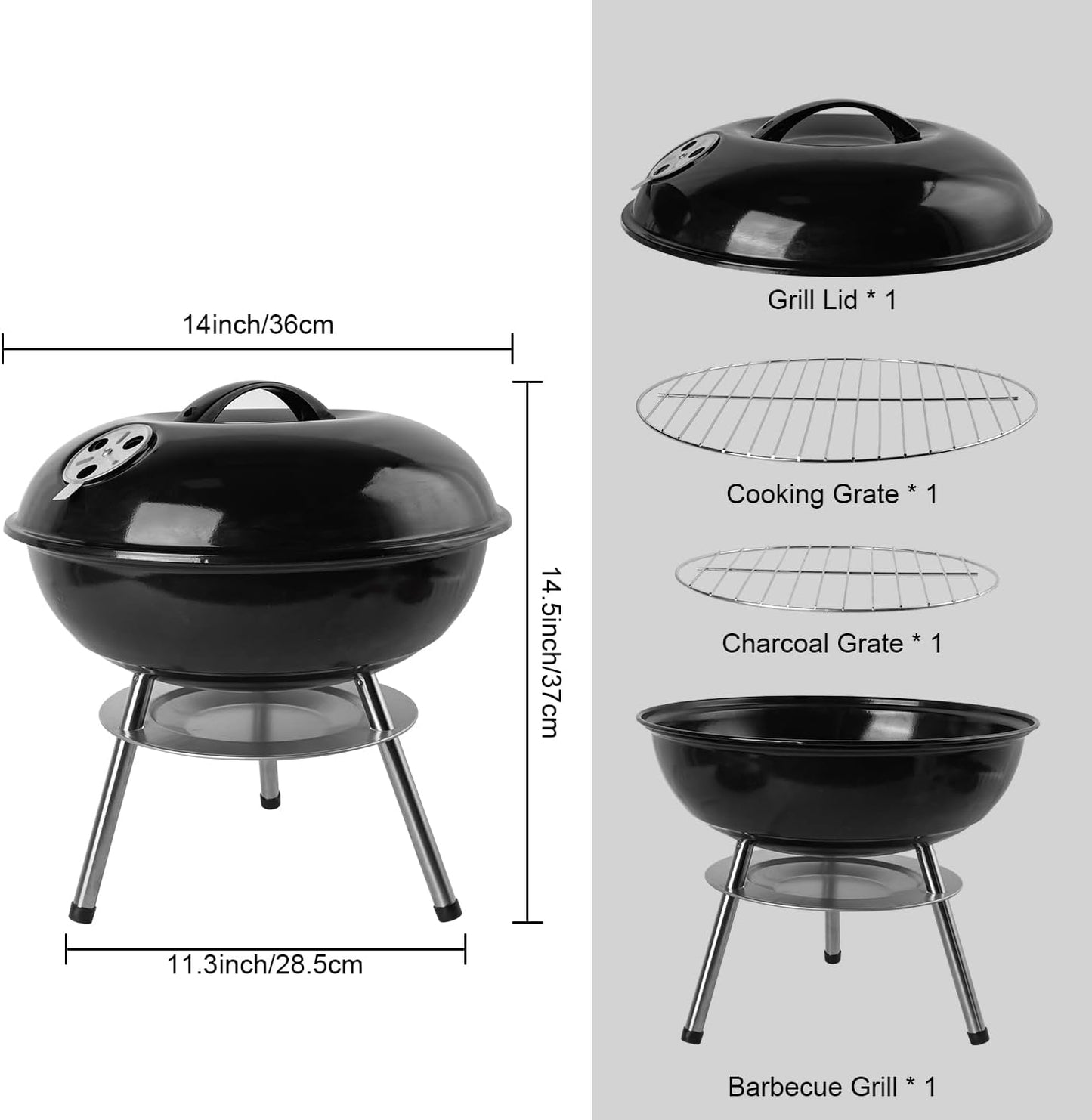guogiyala 14 Home Improvement Inch Portable Outdoor Grill with 3-Point NEW