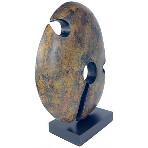 Handcrafted Elegance Rustic Abstract 3D Aluminum Iron Cast Art Sculpture Rustic Brown with Black Base - Aluminium / Cast Iron with Wooden Base Durable Design NEW