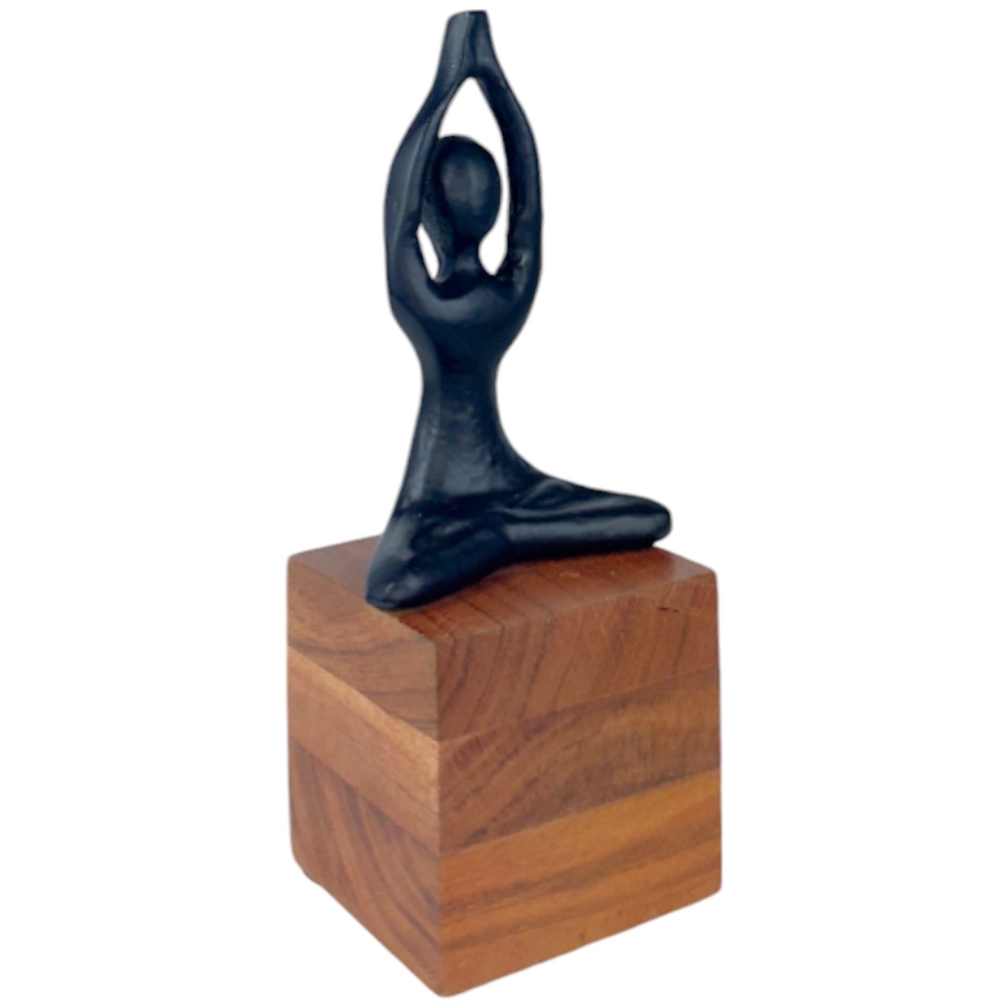 Handcrafted Tranquil Yoga Figurines  Black Aluminium on Wooden Base NEW