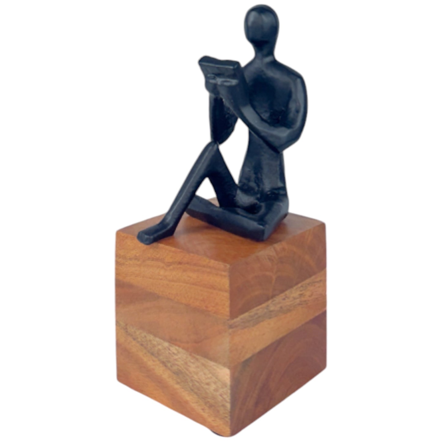 Handcrafted Tranquil Yoga Figurines  Black Aluminium on Wooden Base NEW