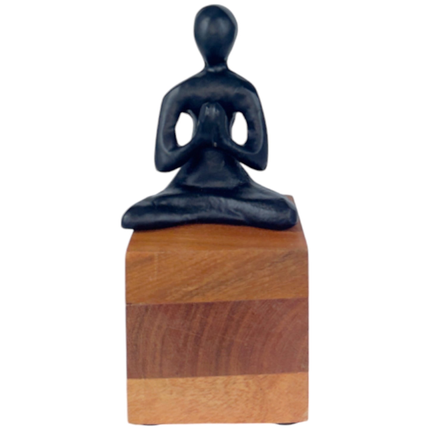 Handcrafted Tranquil Yoga Figurines  Black Aluminium on Wooden Base NEW