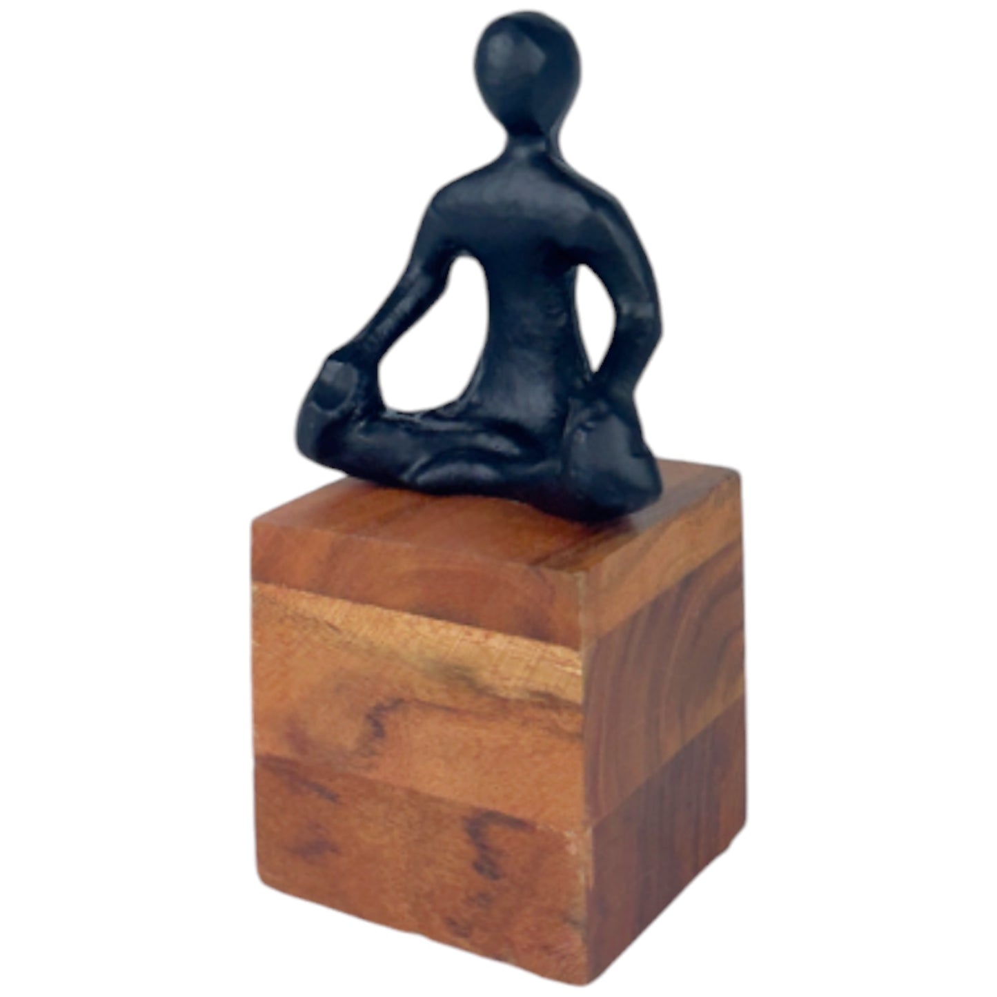 Handcrafted Tranquil Yoga Figurines  Black Aluminium on Wooden Base NEW