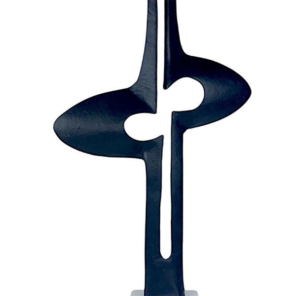 Handcrafted Twin Aluminium Iron Sculpture Modern Abstract Art on Marble Base - Black Matte Powder Coating & White Marble Aluminium / Cast Iron Durable Design NEW