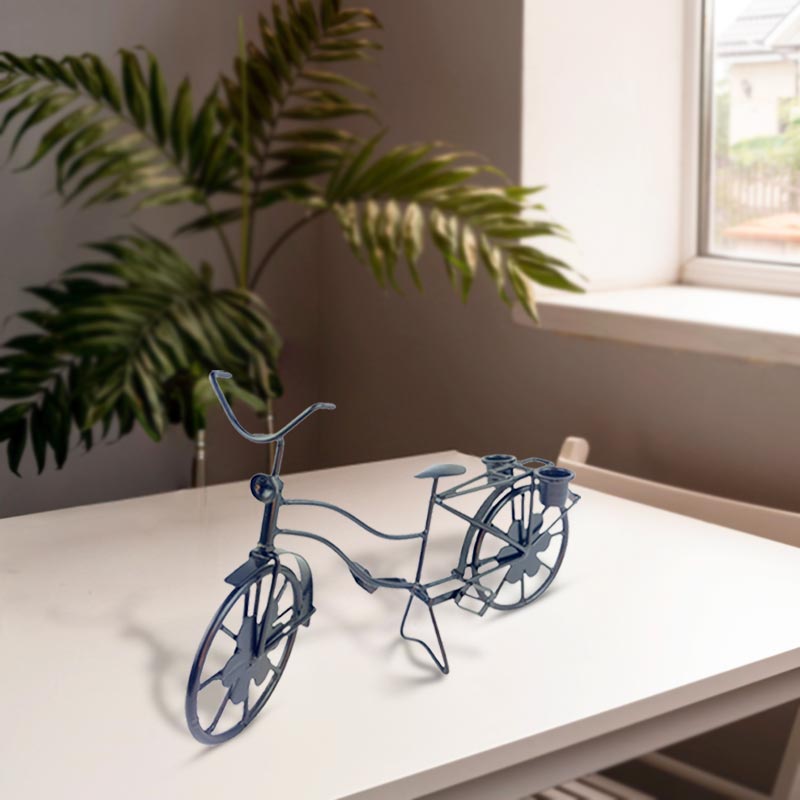Handcrafted Rustic Iron Bike Accent Multifunctional Candle Plant Holder Black - Wood and Metal Lightweight Portable NEW