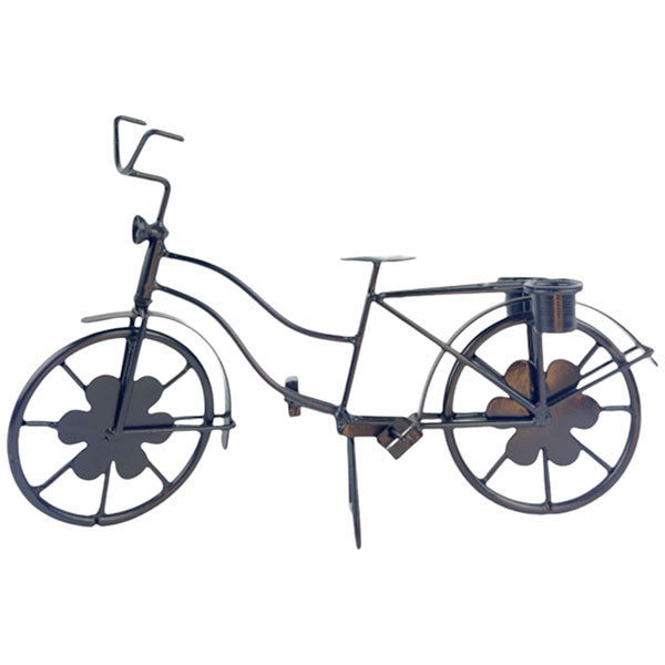 Handcrafted Rustic Iron Bike Accent Multifunctional Candle Plant Holder Black - Wood and Metal Lightweight Portable NEW