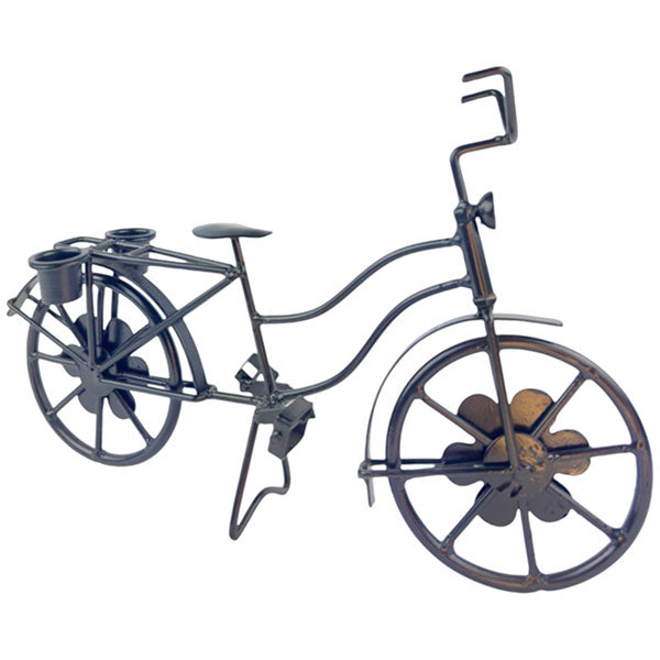 Handcrafted Rustic Iron Bike Accent Multifunctional Candle Plant Holder Black - Wood and Metal Lightweight Portable NEW