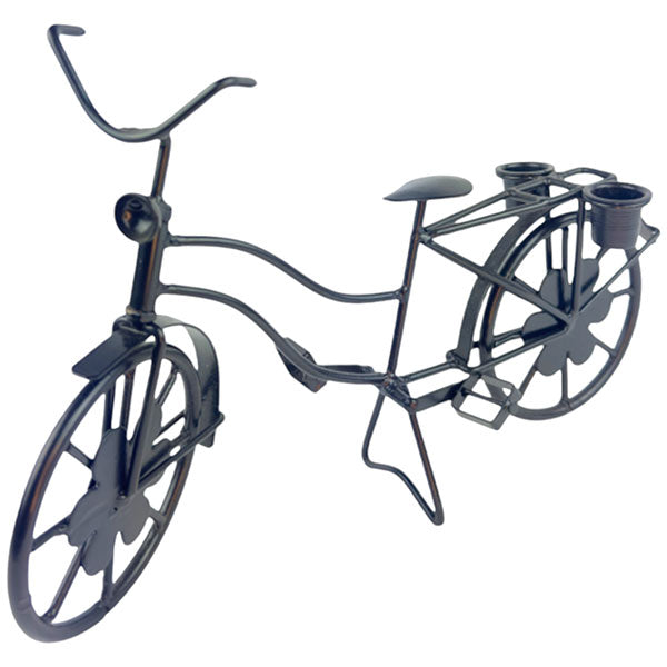 Handcrafted Rustic Iron Bike Accent Multifunctional Candle Plant Holder Black - Wood and Metal Lightweight Portable NEW