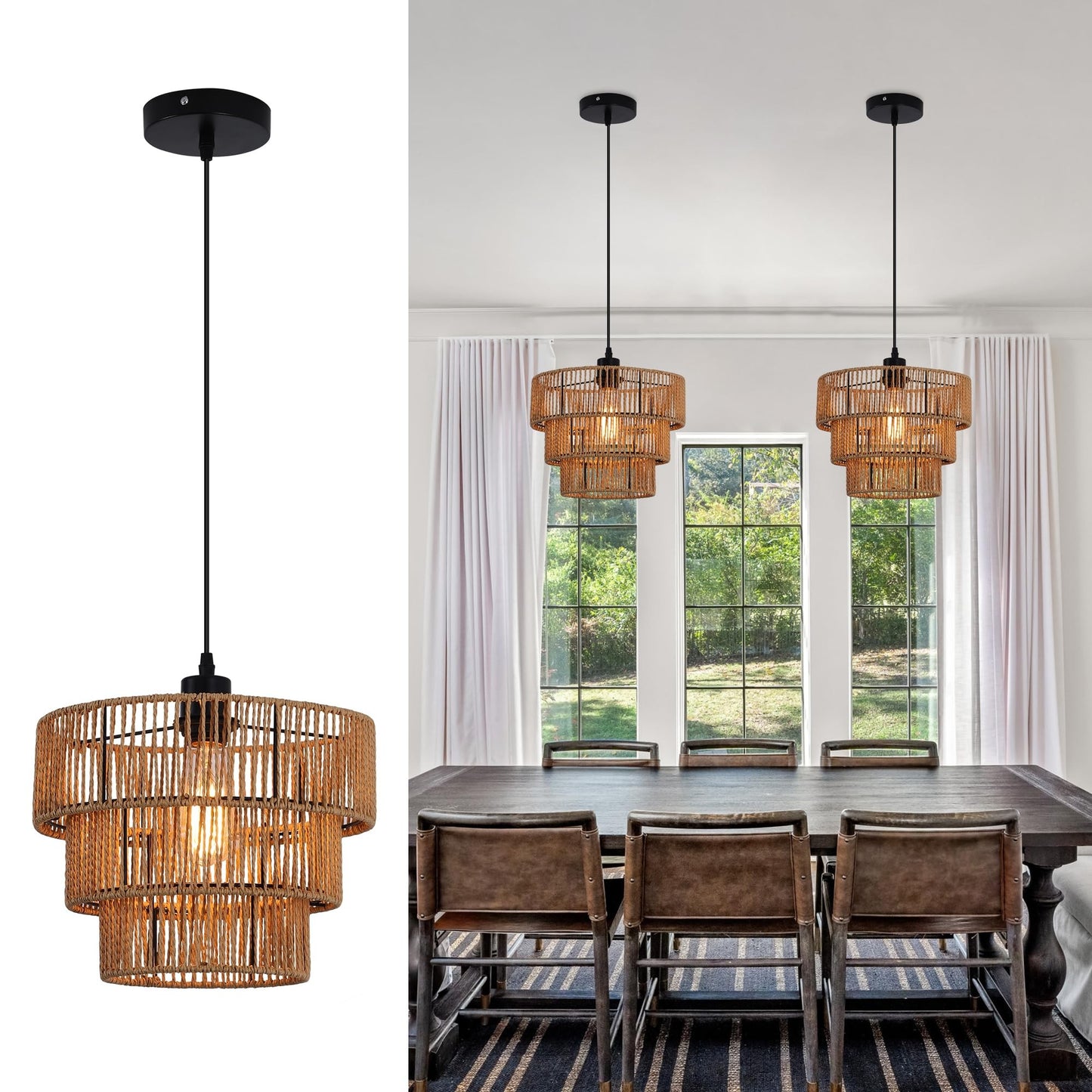 Oninio Boho Chandelier Light Fixture with Woven Rope Lampshade Online Australia