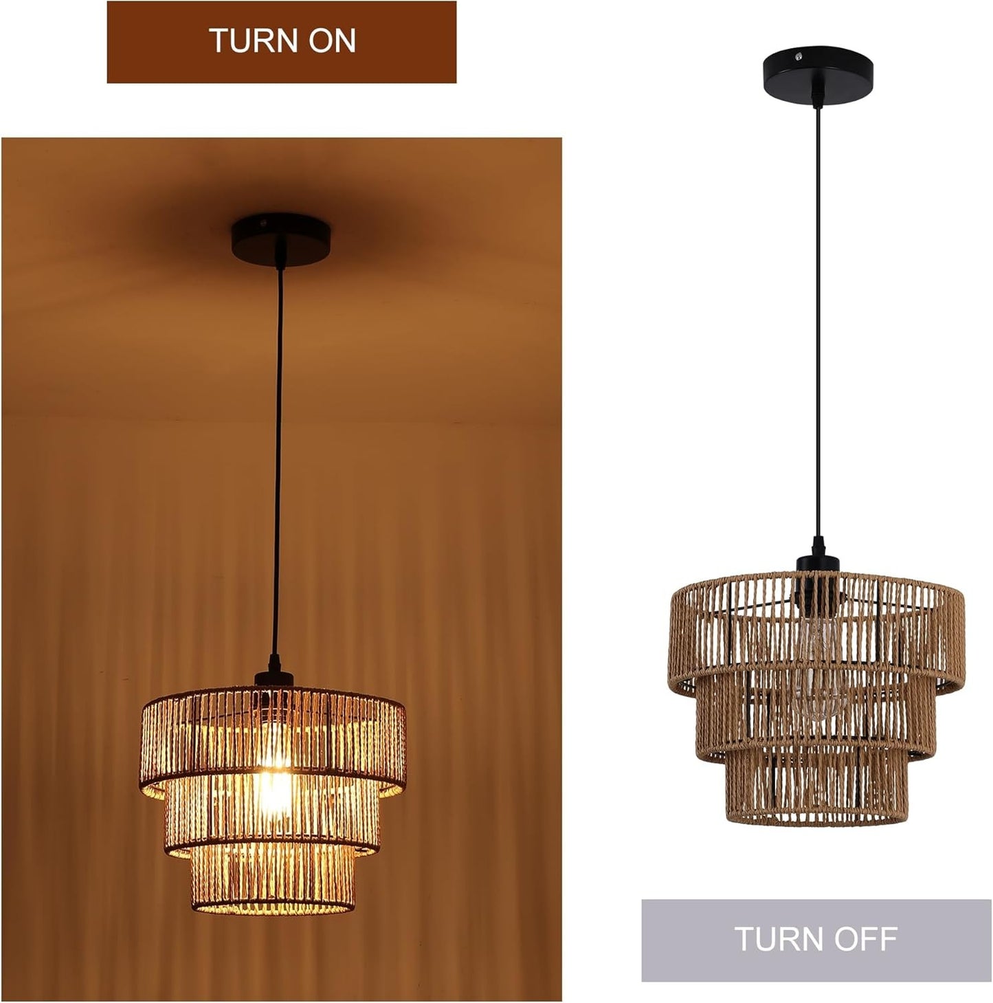 Oninio Boho Chandelier Light Fixture with Woven Rope Lampshade Online Australia