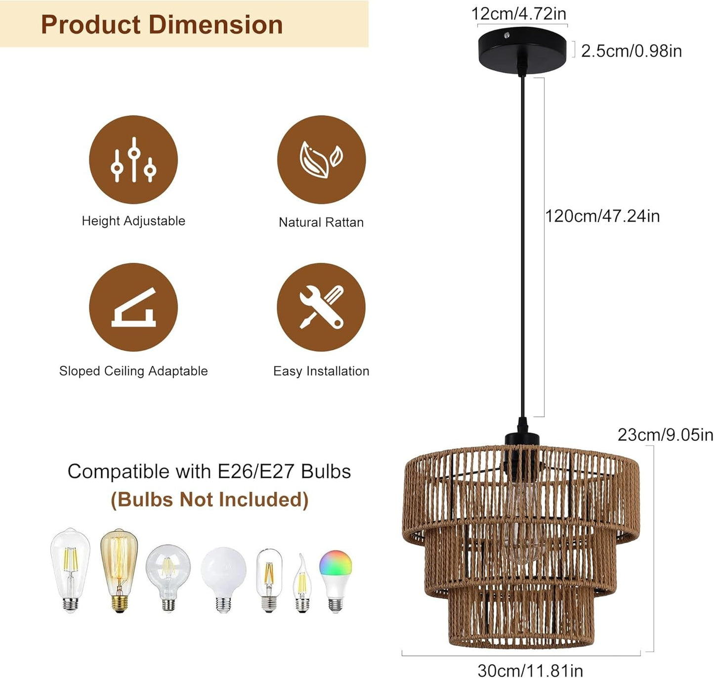 Oninio Boho Chandelier Light Fixture with Woven Rope Lampshade Online Australia