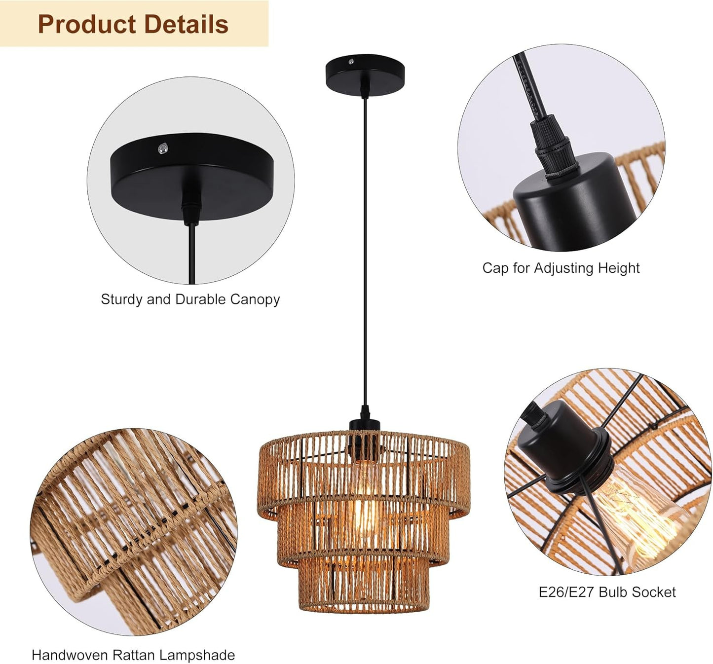 Oninio Boho Chandelier Light Fixture with Woven Rope Lampshade Online Australia