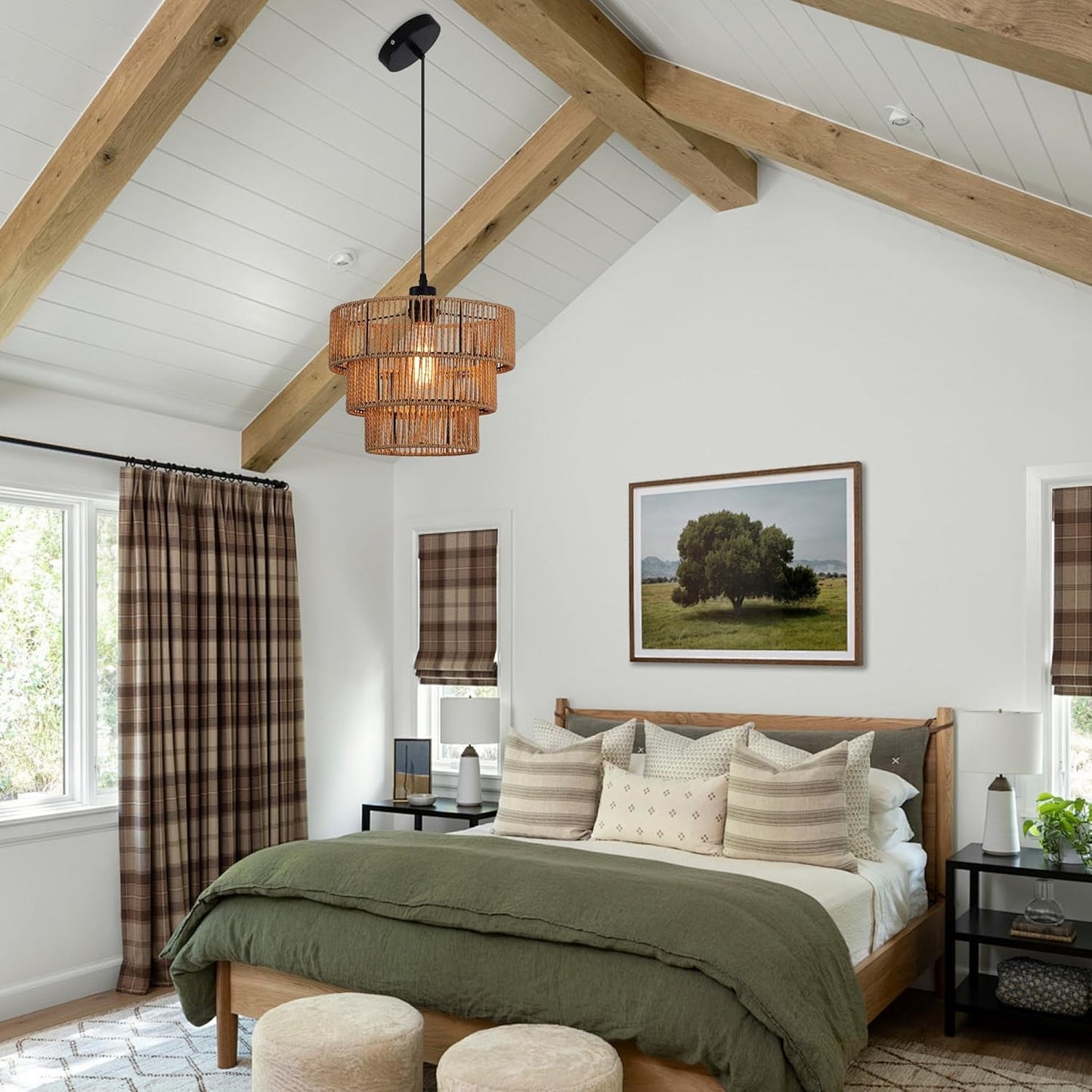 Oninio Boho Chandelier Light Fixture with Woven Rope Lampshade Online Australia