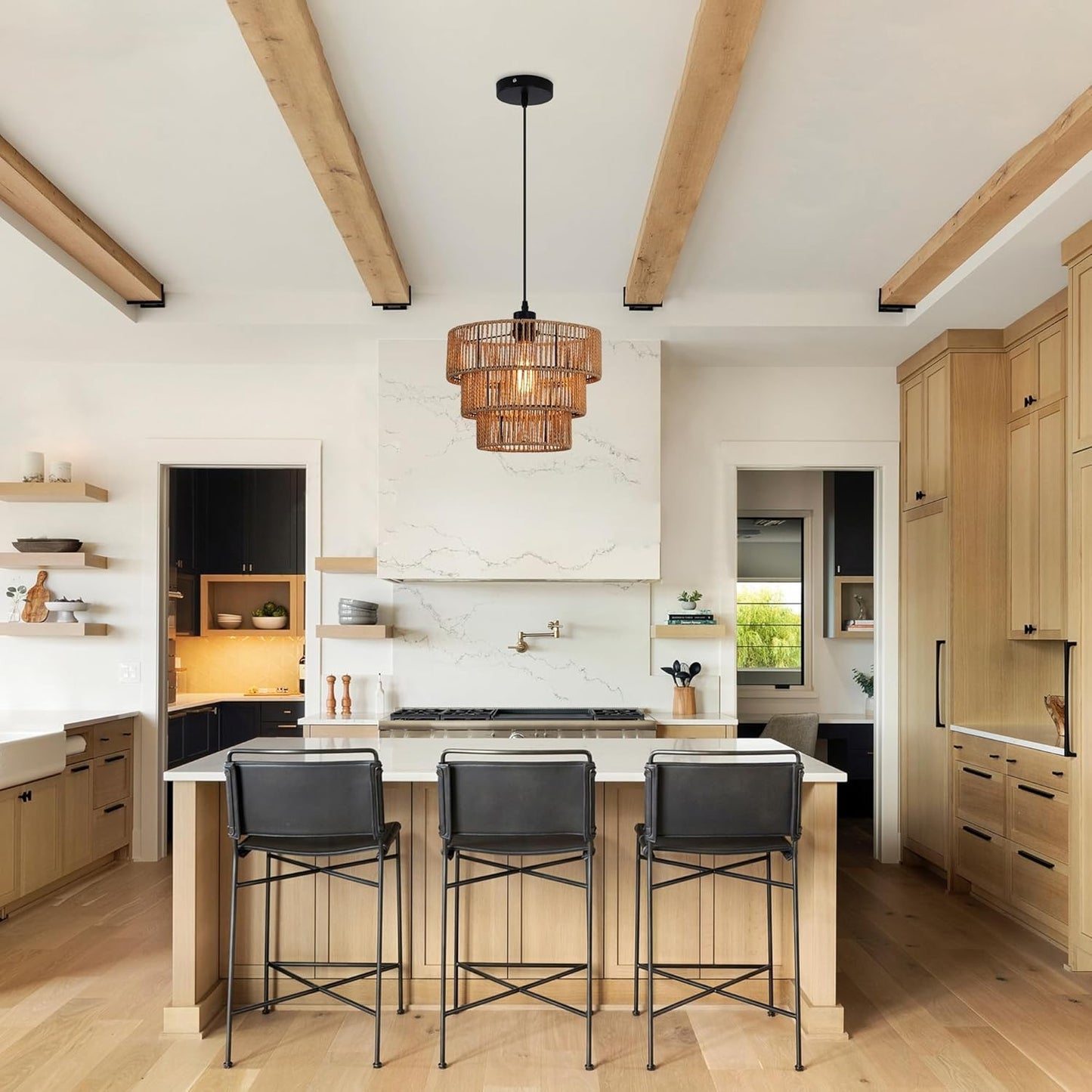 Oninio Boho Chandelier Light Fixture with Woven Rope Lampshade Online Australia