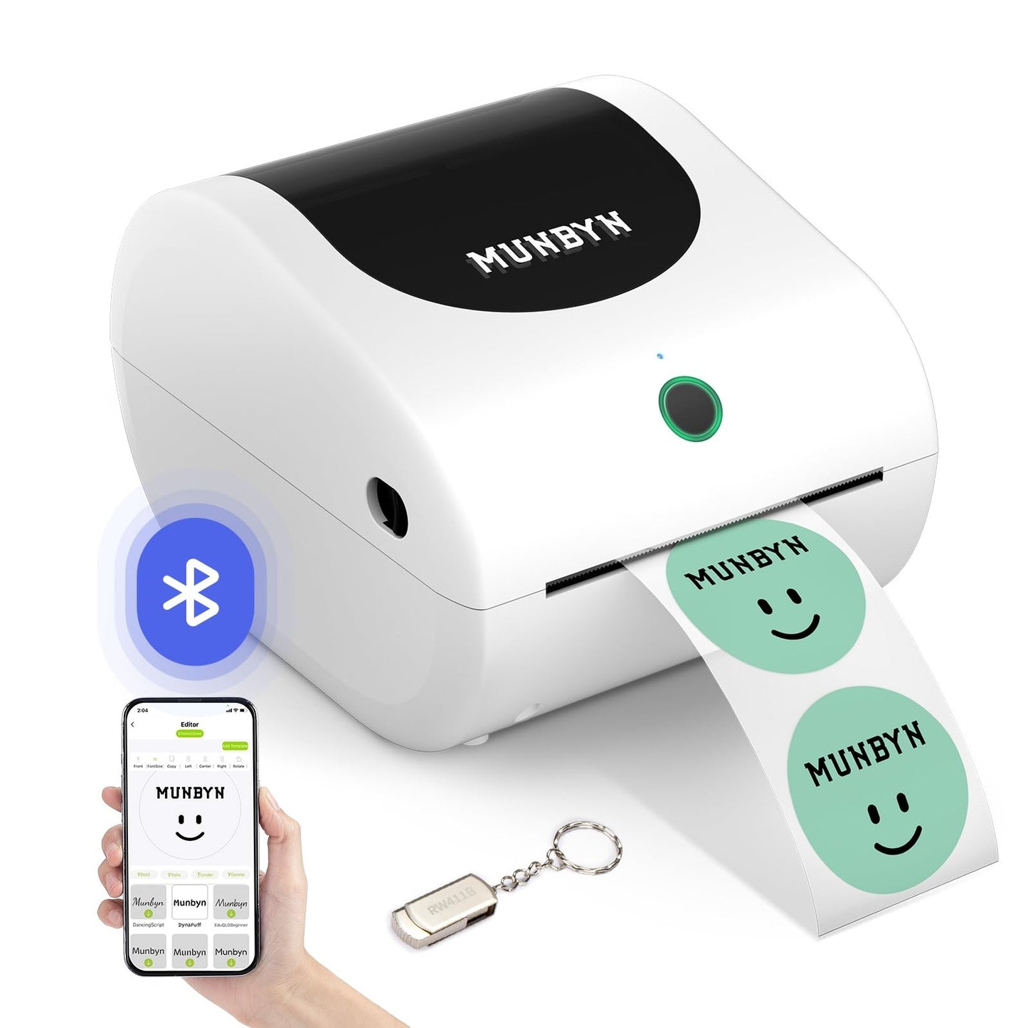 MUNBYN RW411B-WH Bluetooth Thermal Label Printer for Shipping Packages