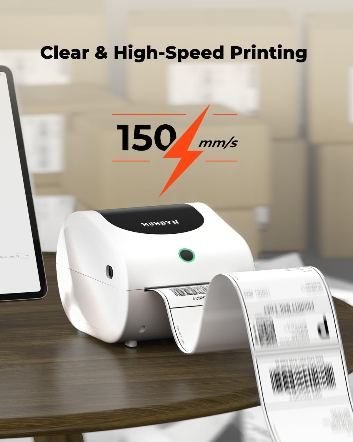 MUNBYN RW411B-WH Bluetooth Thermal Label Printer for Shipping Packages