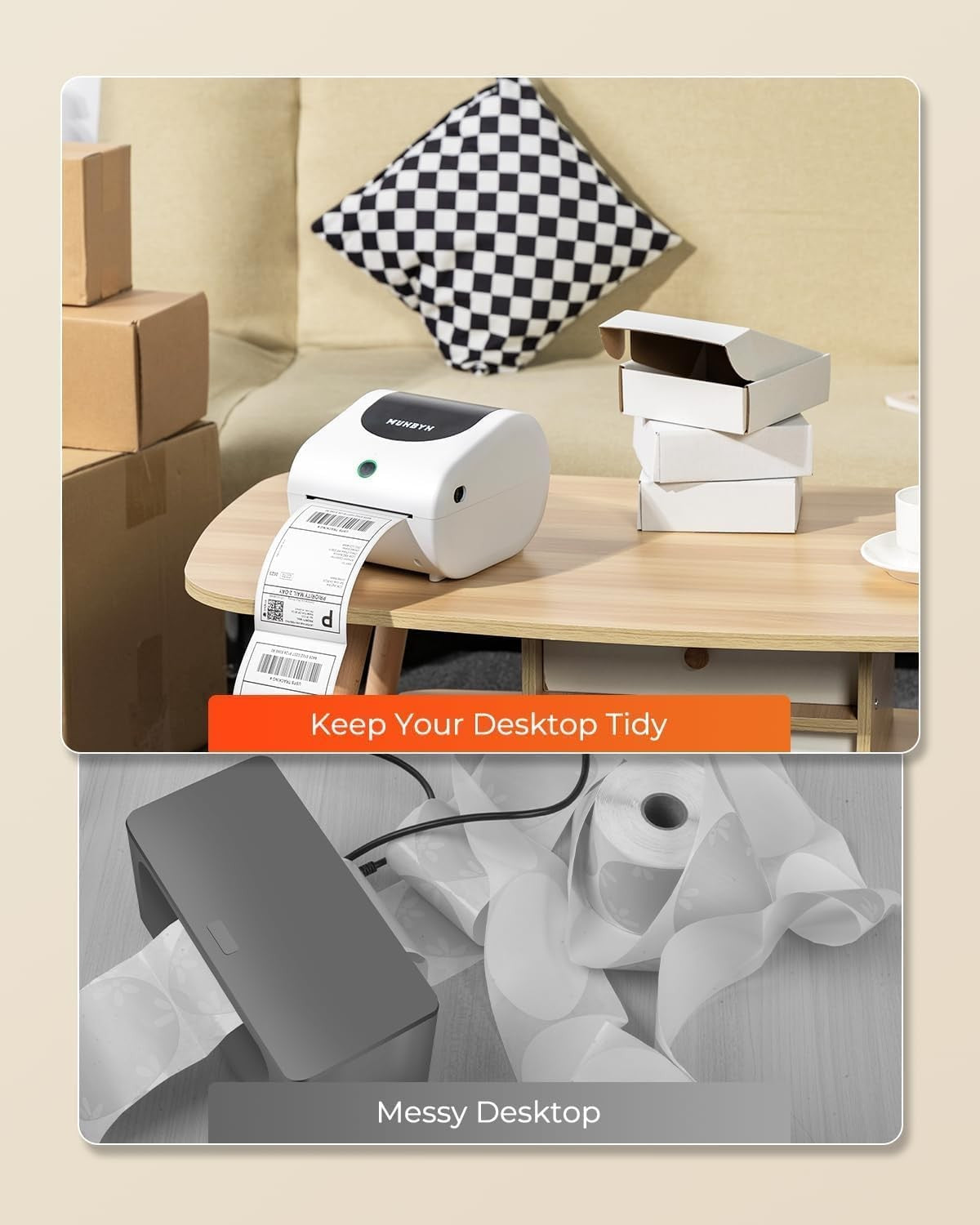 MUNBYN RW411B-WH Bluetooth Thermal Label Printer for Shipping Packages