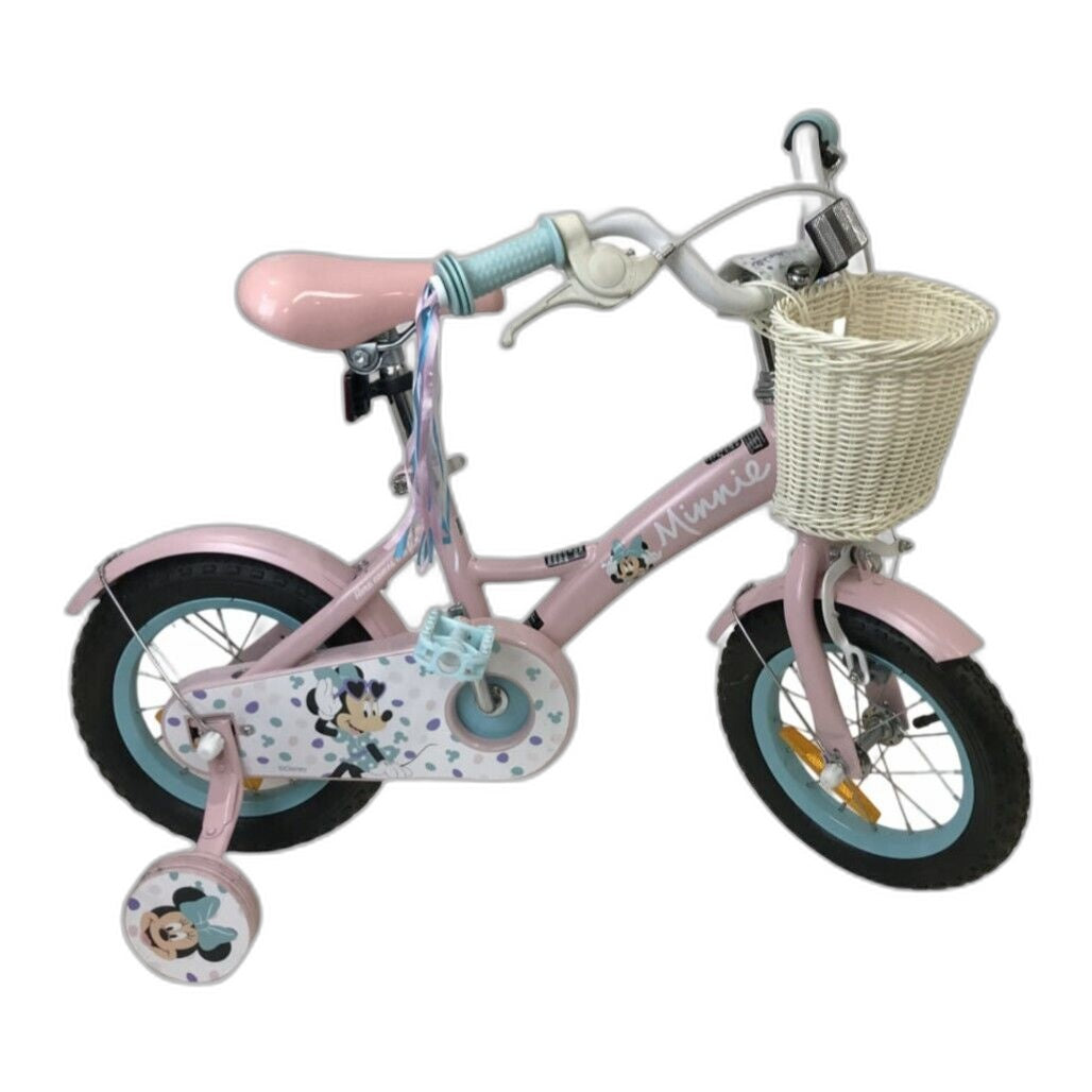 Ex-Display 30Cm Minnie Mouse Pink & Blue Girls Bike W/ Training Wheels NEW