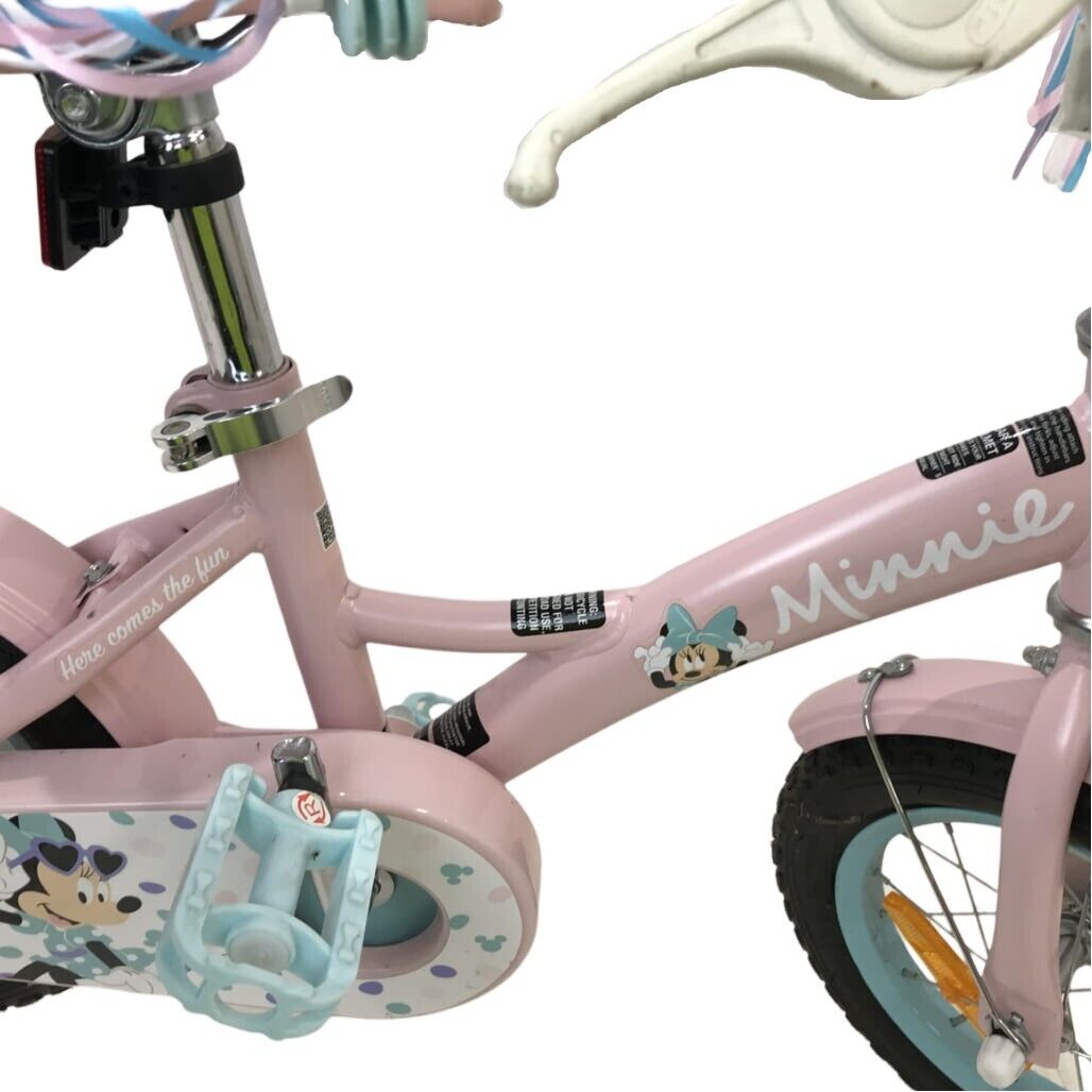 Ex-Display 30Cm Minnie Mouse Pink & Blue Girls Bike W/ Training Wheels NEW