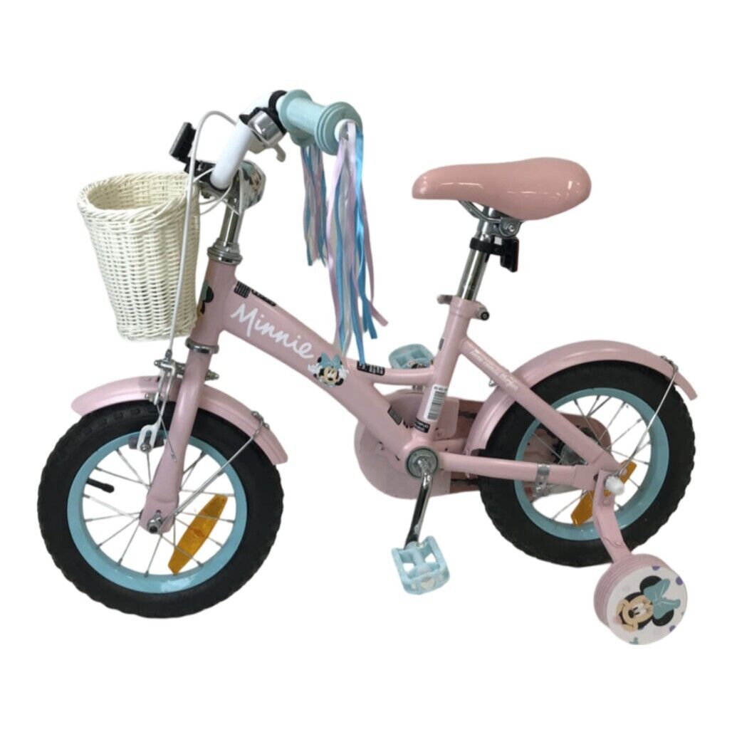 Ex-Display 30Cm Minnie Mouse Pink & Blue Girls Bike W/ Training Wheels NEW