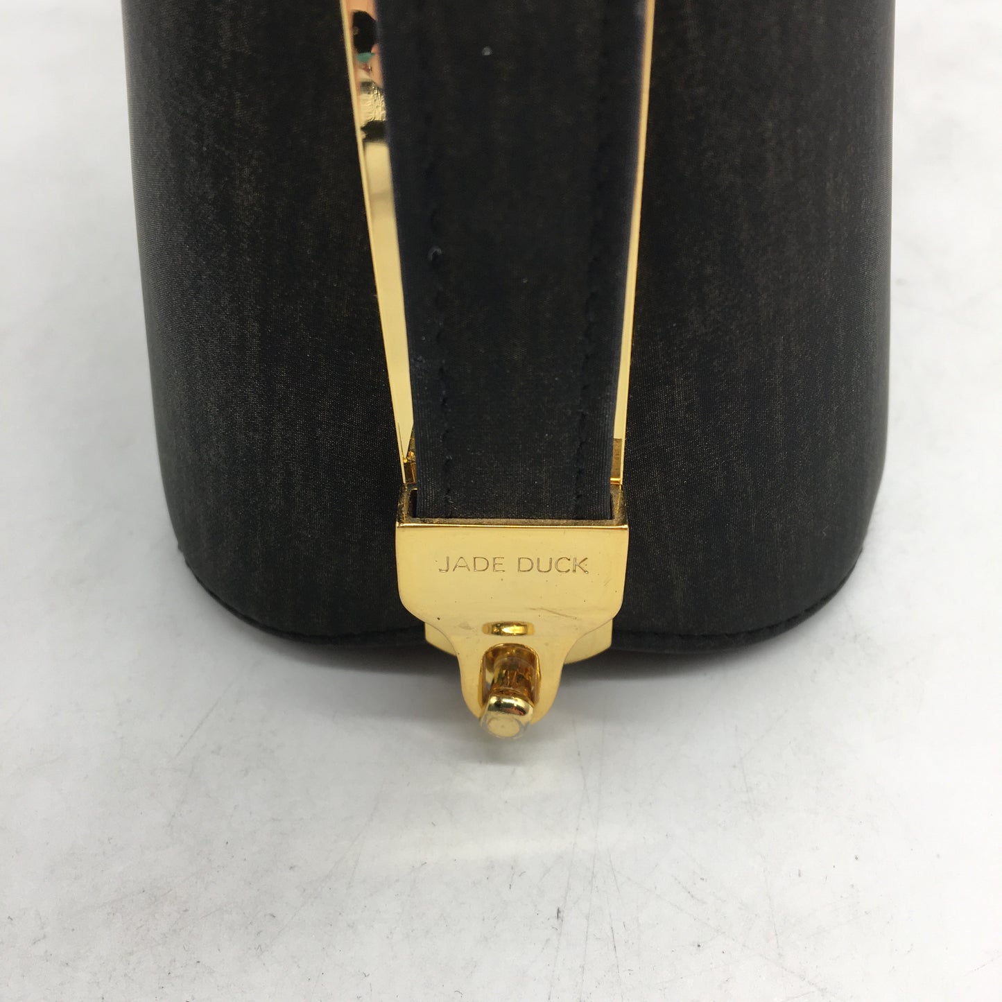 VINTAGE Jade Duck Brown Silky Fabric Toutoise Shell Look Gold Detail Handbag