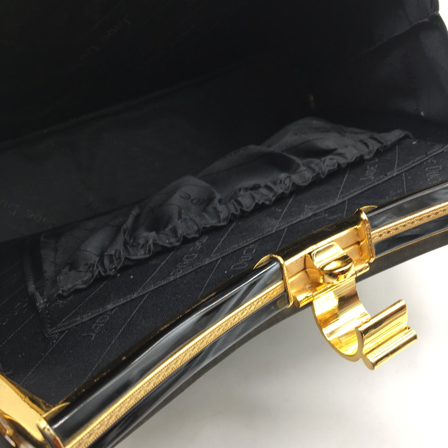 VINTAGE Jade Duck Brown Silky Fabric Toutoise Shell Look Gold Detail Handbag