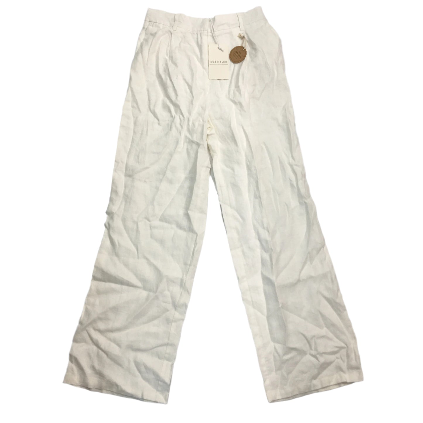 Subtitled Jemimah White Linen Blend Relaxed Fit Trousers Ladies Size Medium - Linen/Viscose Lightweight NEW