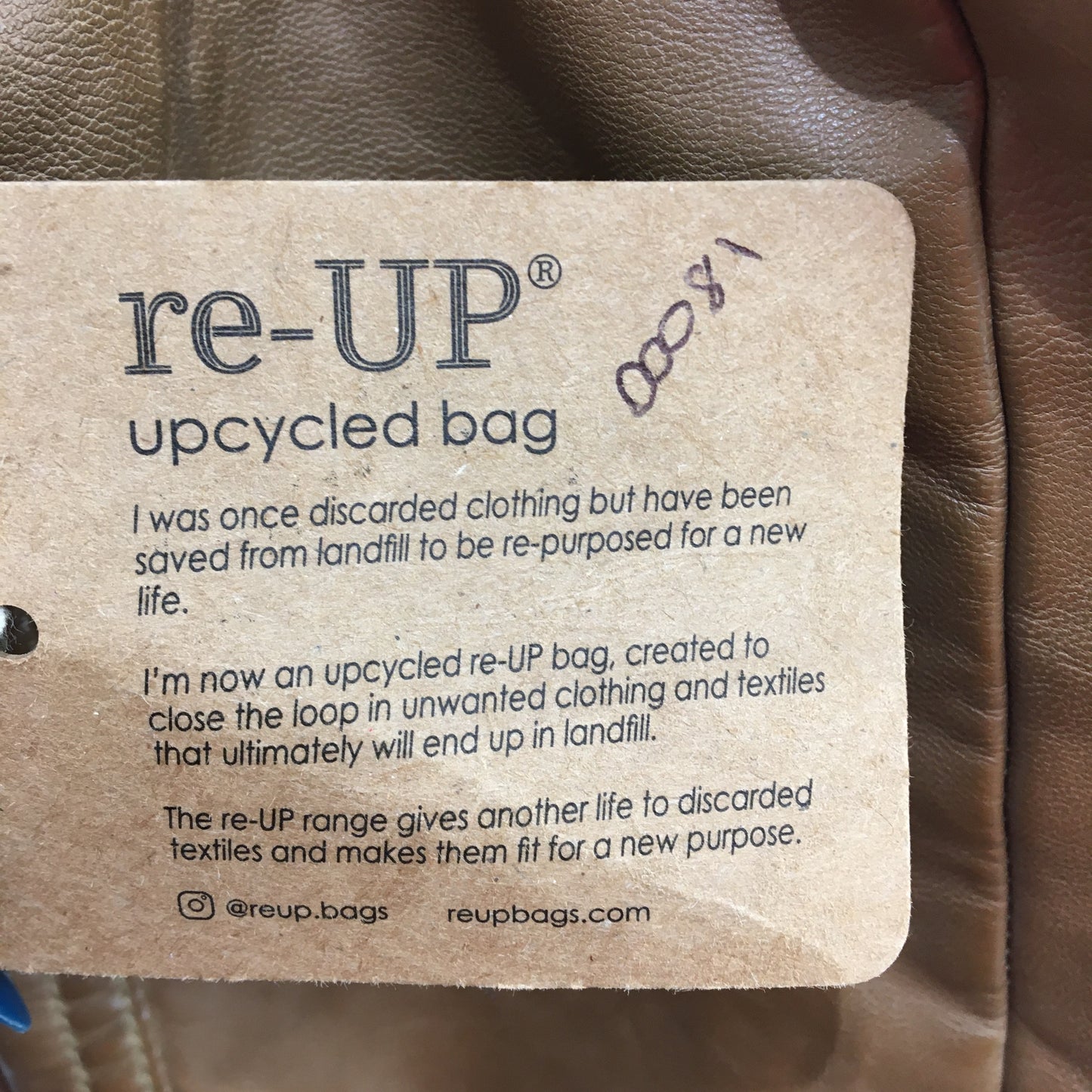 reWORKED by re-UP Handcrafted Upcycled Fabric Leather Look Brown Shoulder Pouch