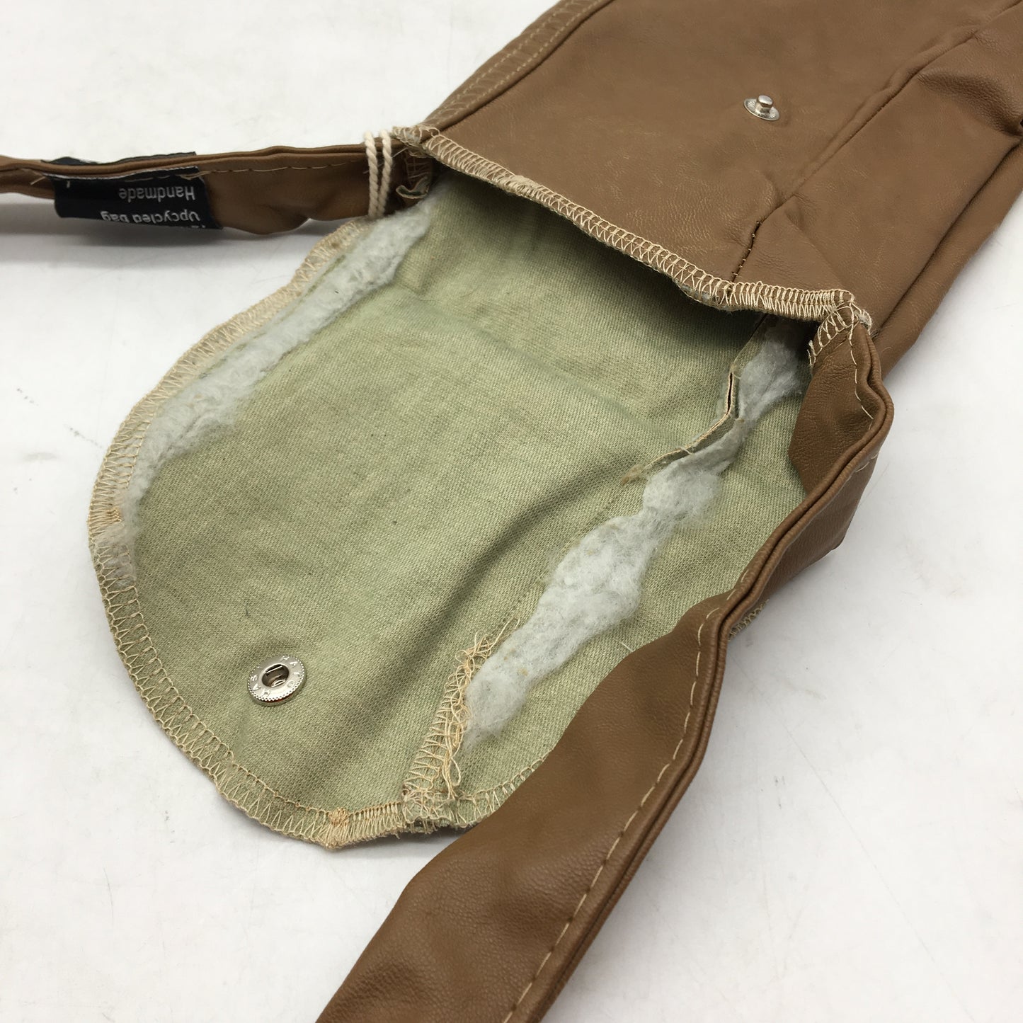 reWORKED by re-UP Handcrafted Upcycled Fabric Leather Look Brown Shoulder Pouch