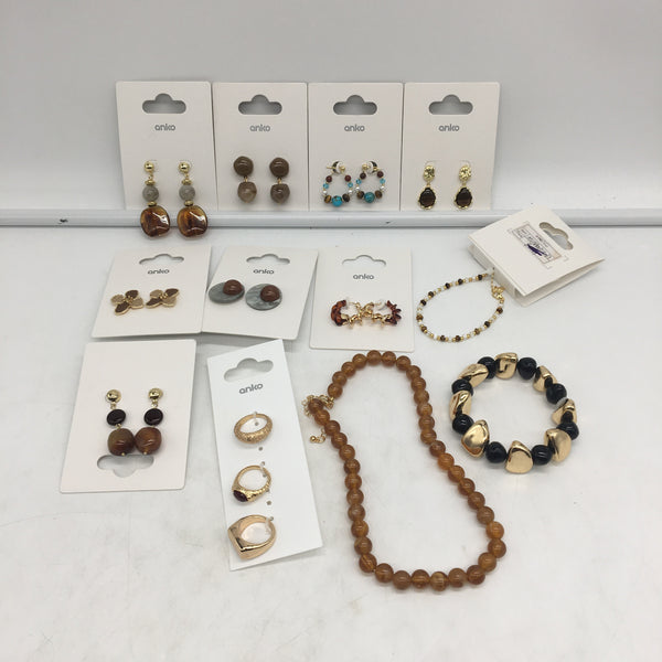 BULK LOT 14 Pce Earth Toned & Gold Plate Assorted Costume Fashion Jewellery NEW