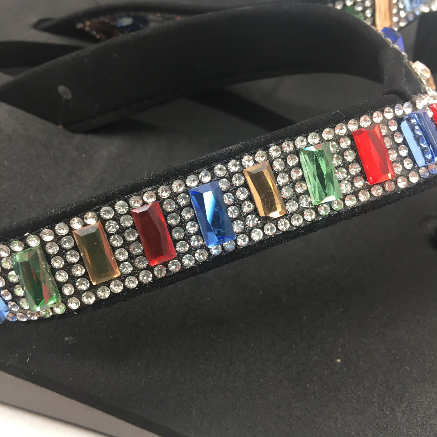 Lsytqrw Wedge Sandals Women Thong Bling Rhinestones US 7 Black NEW