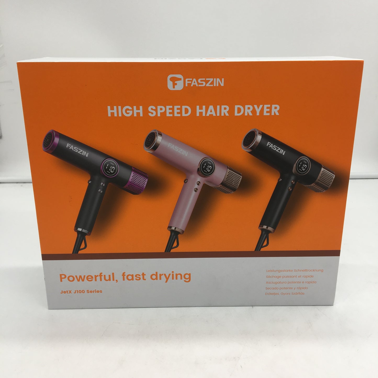 Faszin JetX J100 Series 110K RPM High Speed Ionic Hair Dryer in Black NEW