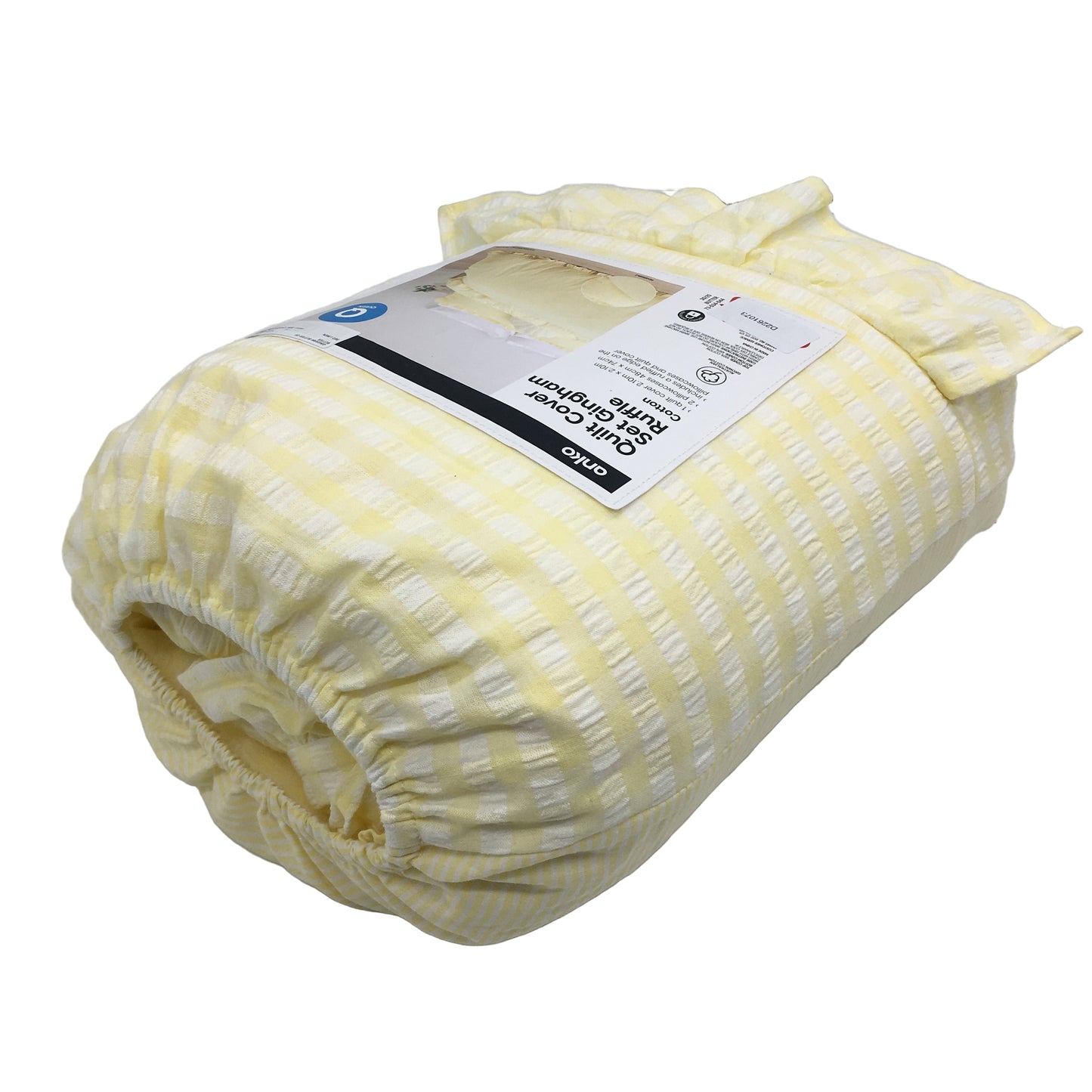 Easy Care Gingham Ruffle Yellow Reversible 100% Cotton Quilt Cover Set QUEEN NEW