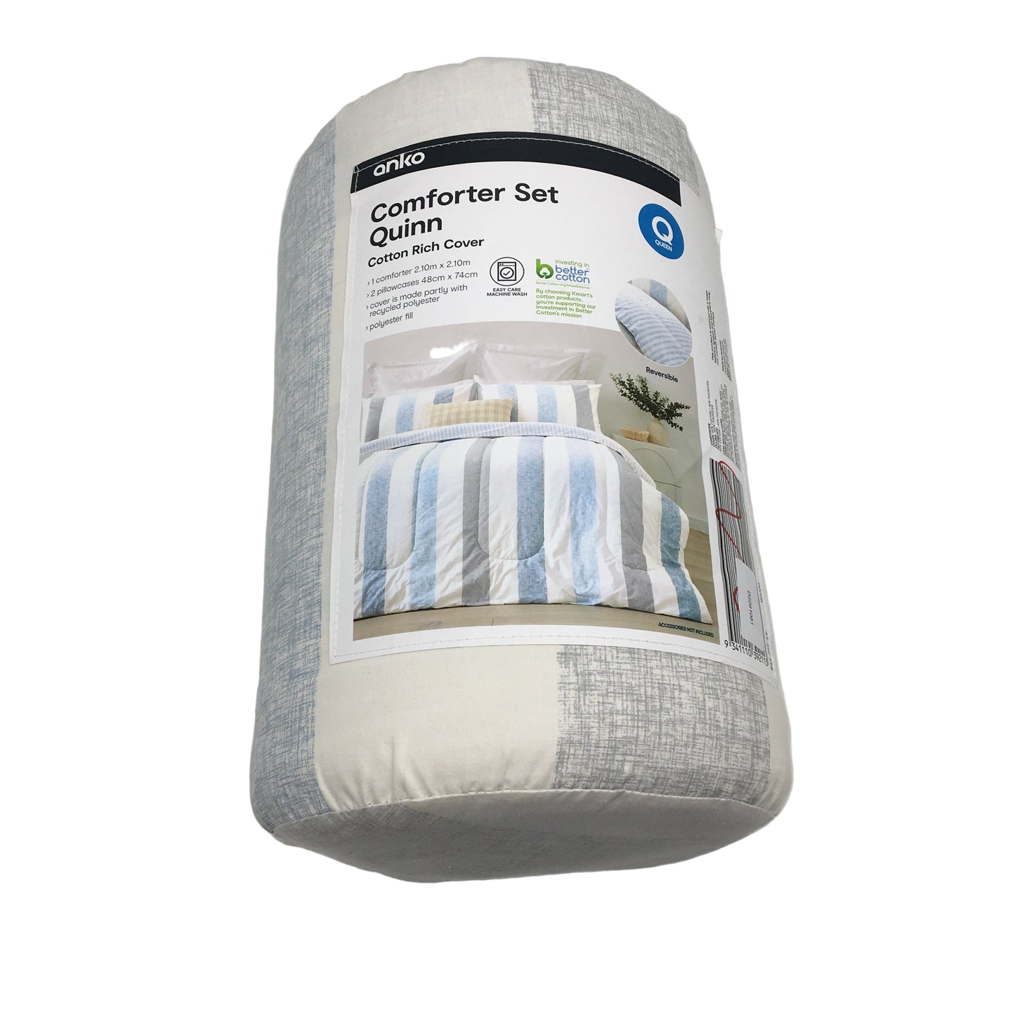 Easy Care Machine Wash Quinn Cotton Rich Reversible Comforter Set QUEEN Size NEW