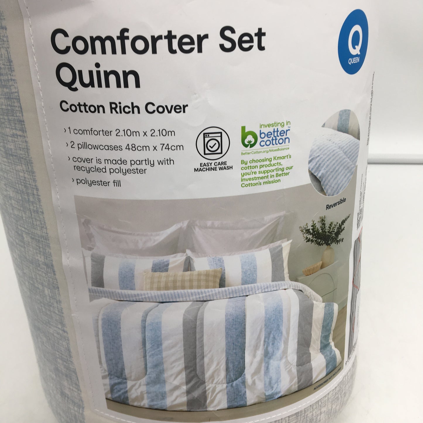 Easy Care Machine Wash Quinn Cotton Rich Reversible Comforter Set QUEEN Size NEW
