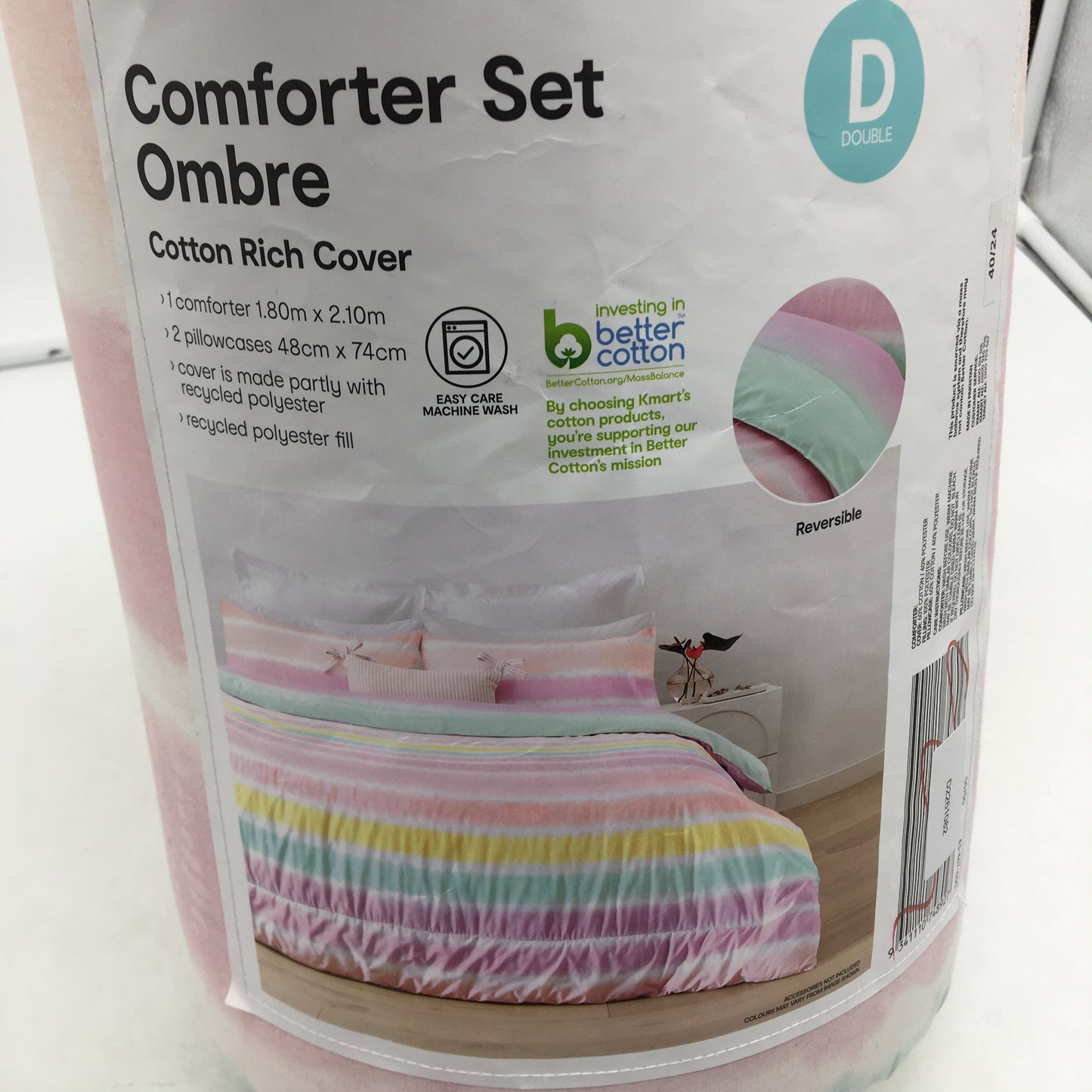 Easy Care Machine Wash Ombre Cotton Rich Reversible Comforter Set DOUBLE NEW