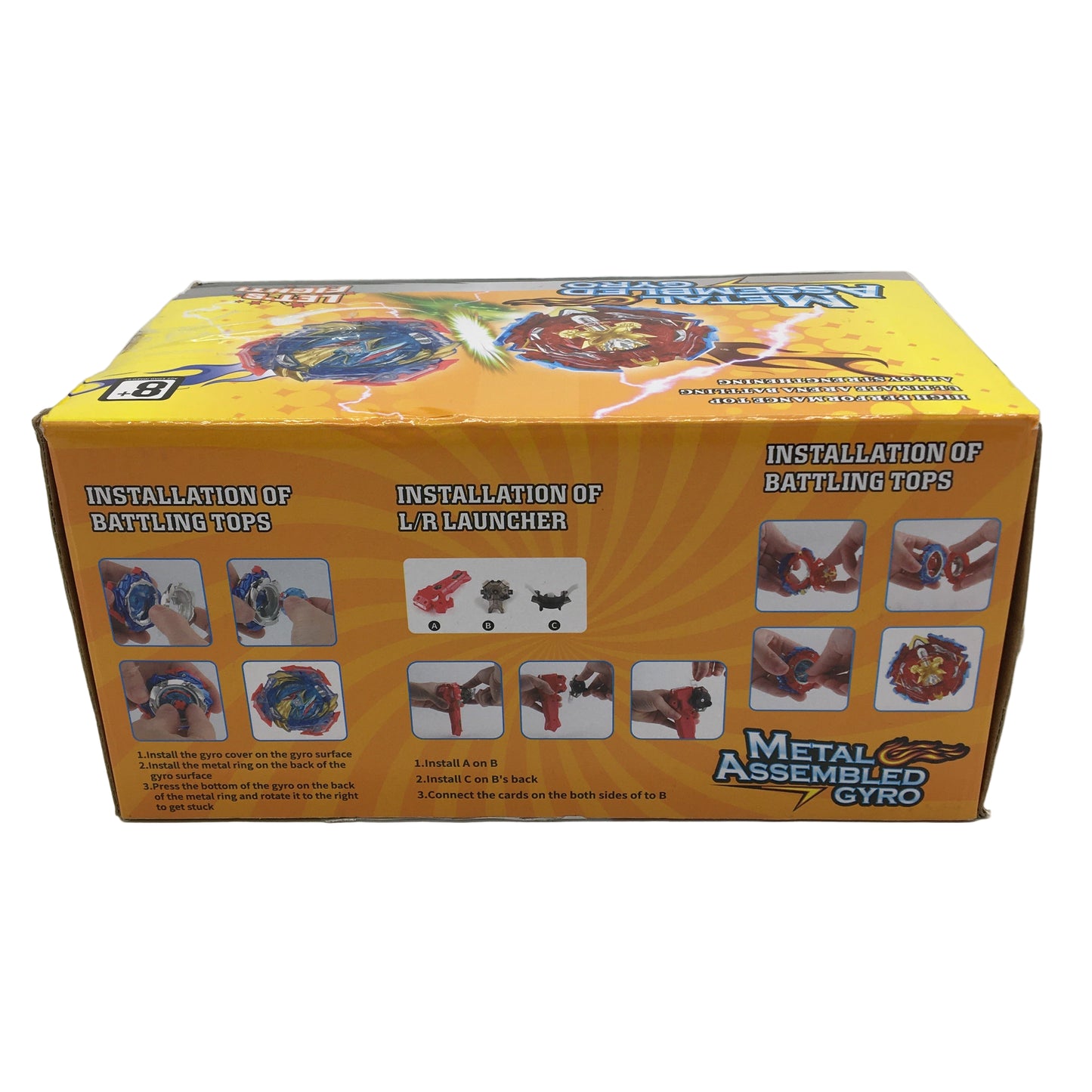 Set of 8 Metal Assembled Gyro Spinning Top Battle Toy with Launcher NEW