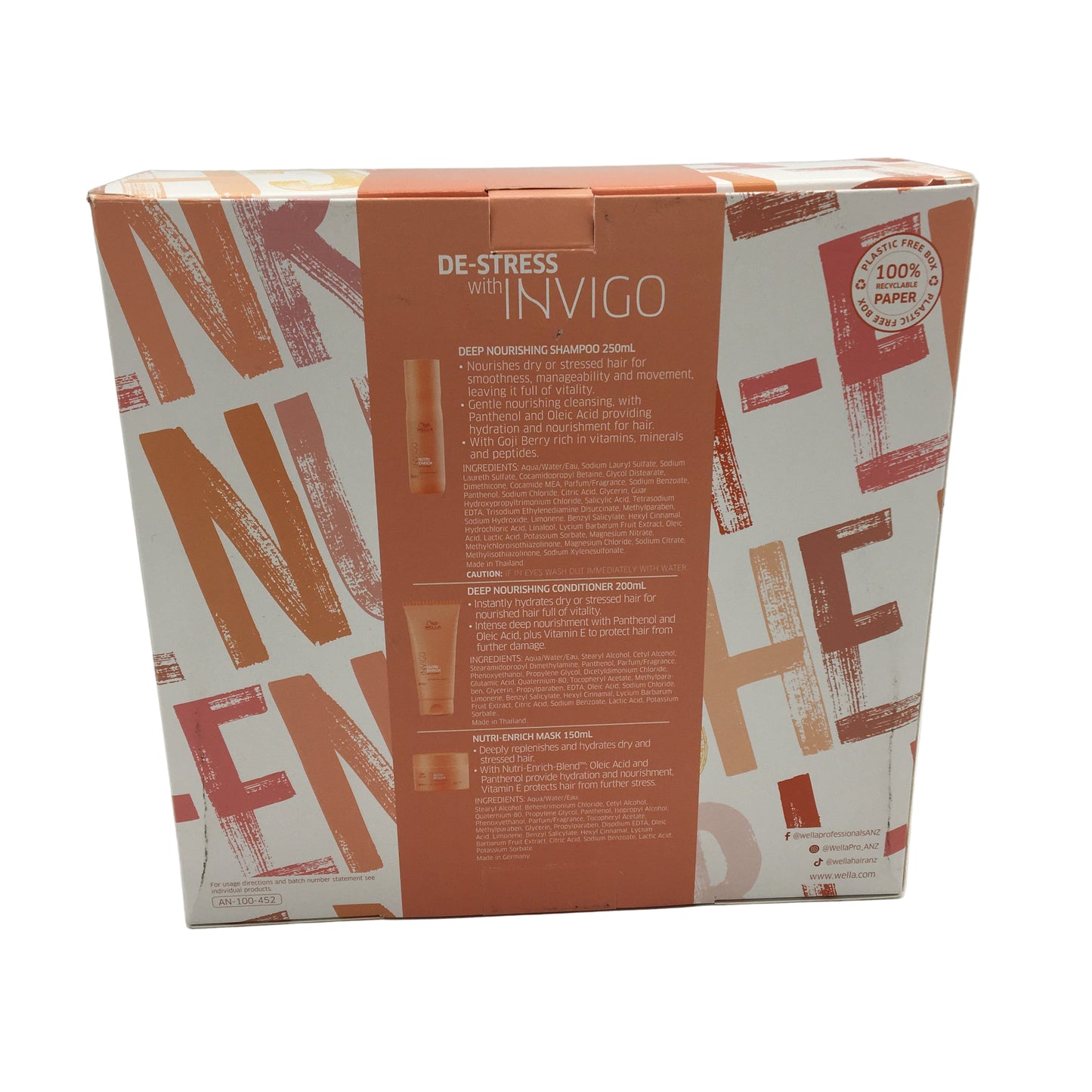 Wella Professional De-Stress With Invigo Nutri-Enrich Trio Set Gift Pack NEW