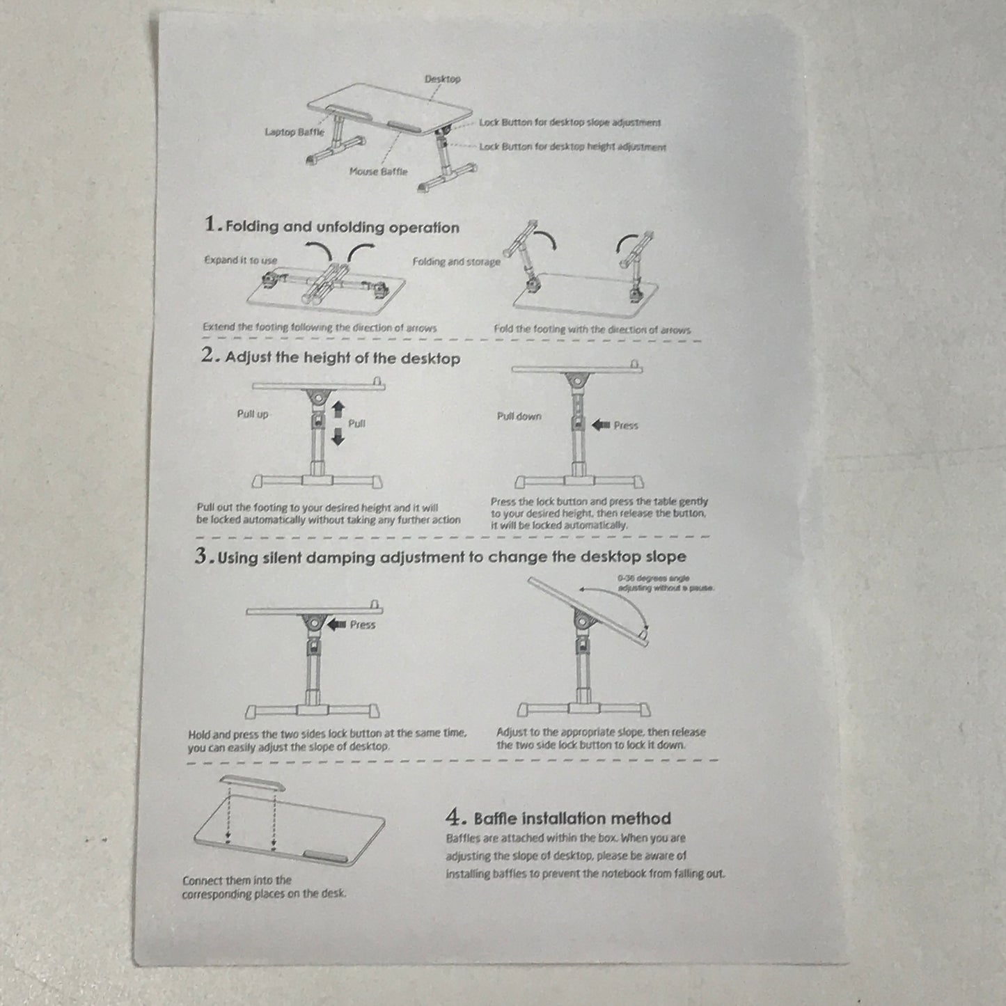 Besign Large Ergonomic Laptop Desk Adjustable Slope & Height Fold Out Legs NEW