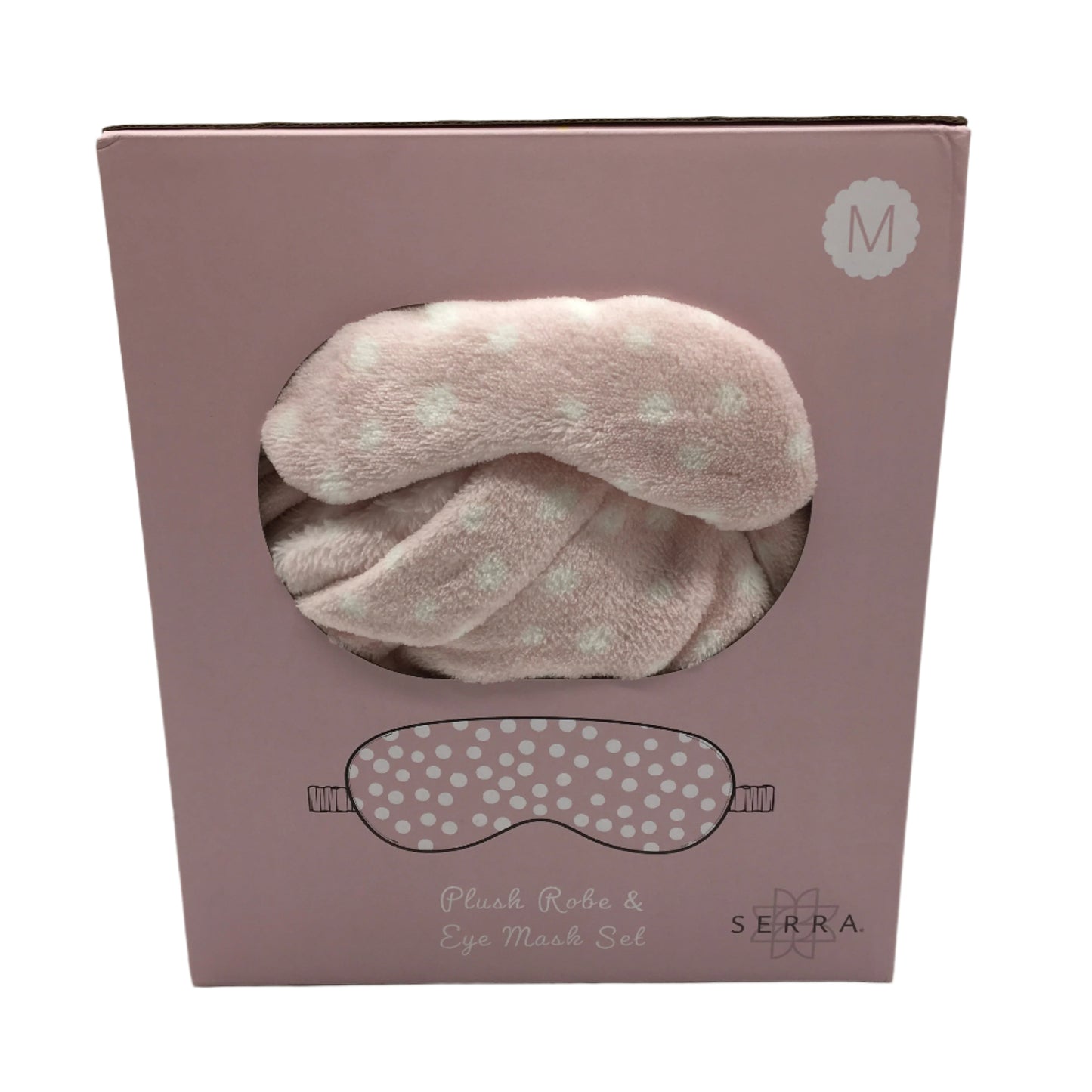Serra Pink Tone White Dotted Soft Plush Robe & Eye Mask Set Ladies Size M NEW