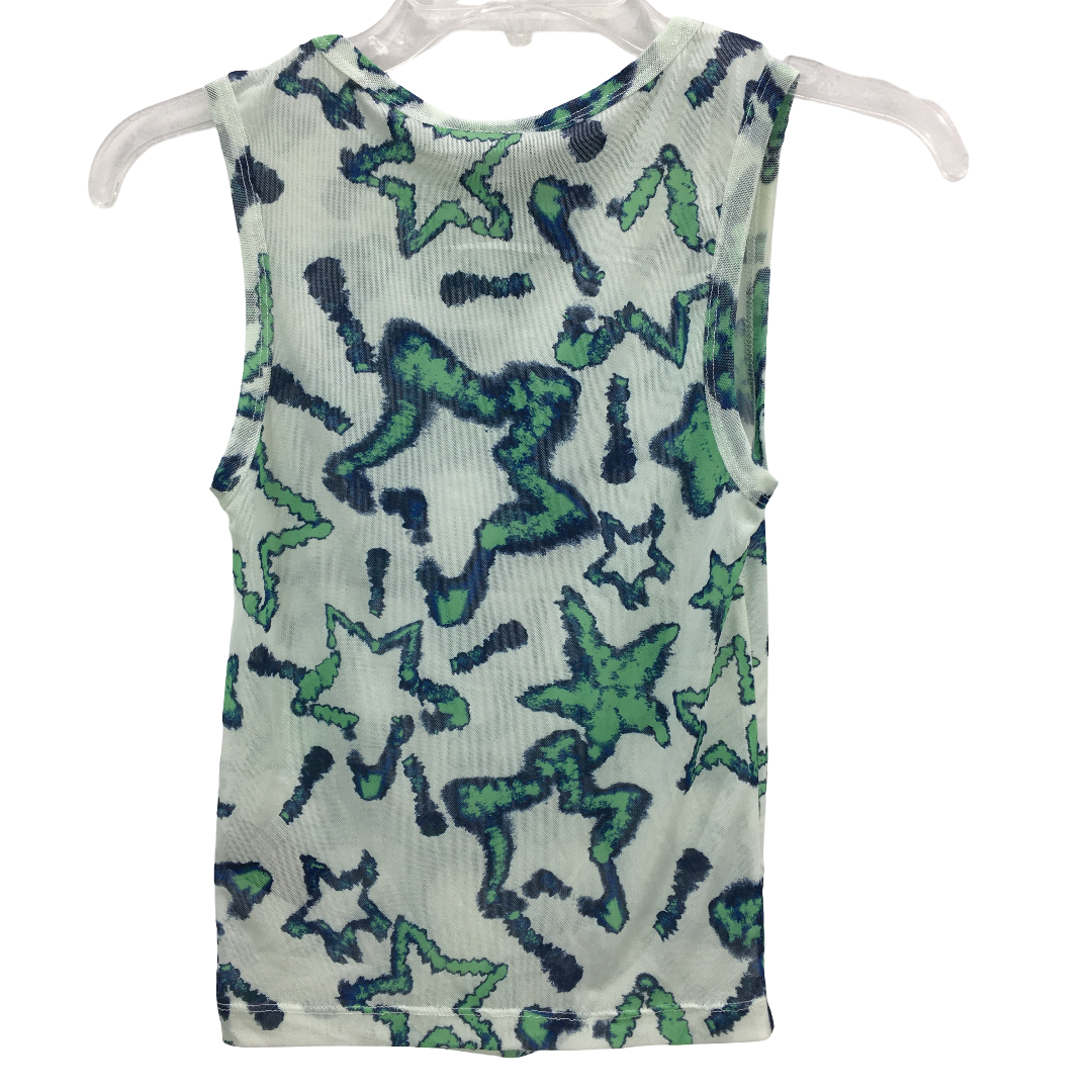 Neon Hart Green & Blue Sheer Mesh Stretch Cropped Tank Top Ladies Size Medium