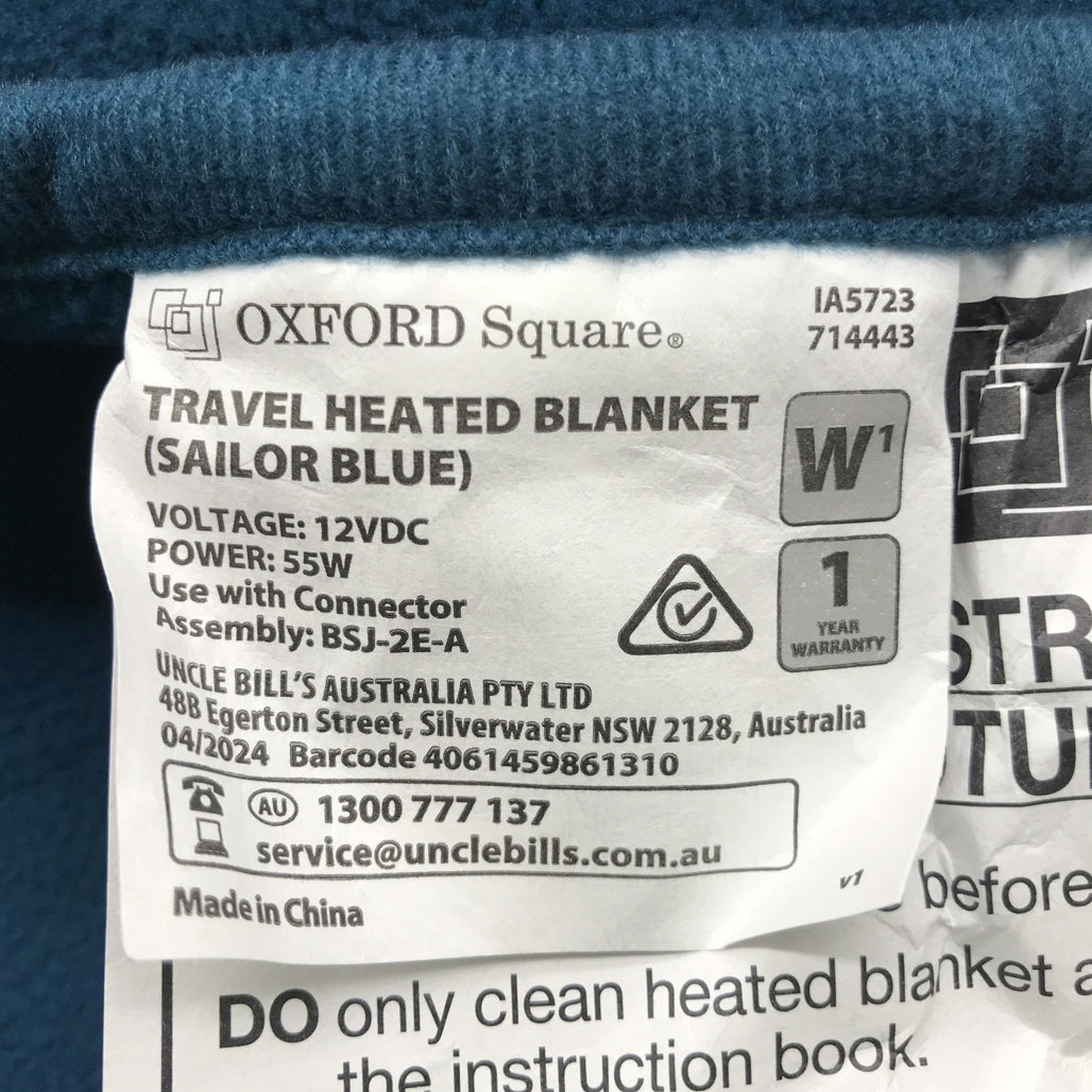 Oxford Square Soft Poly- Fleece Travel Heated Teal Blanket 12V 1500Mm X 1100M NEW