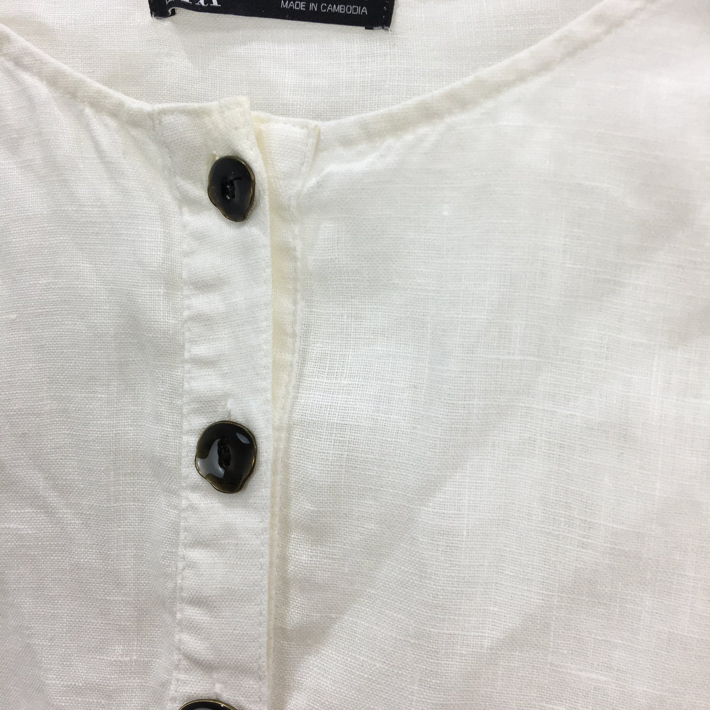 Zara Linen Flowy Mid Sleeve Linen White Blouse Top Ladies Size Large