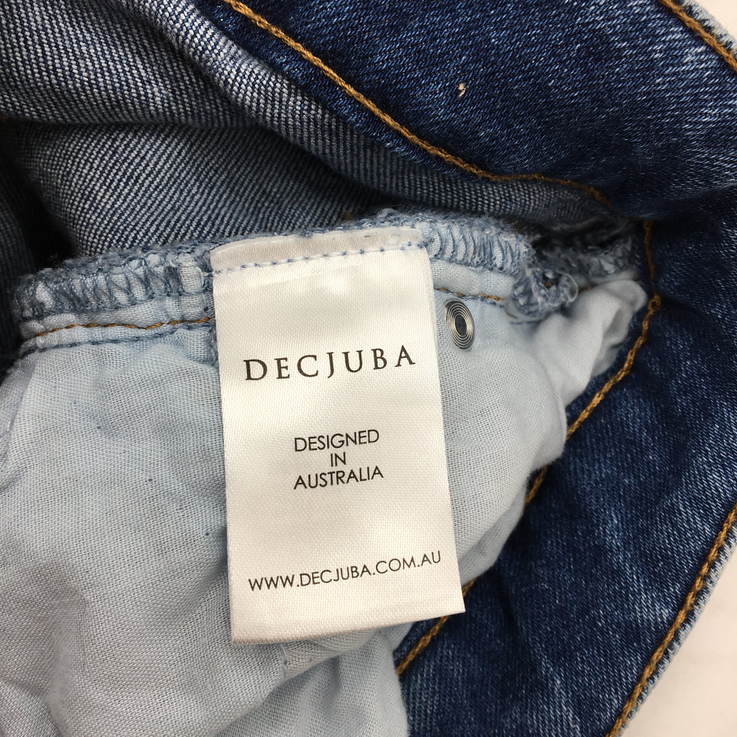 Decjuba Frayed Cut Leg Lined Indigo Blue Denim Jeans Ladies Size 10