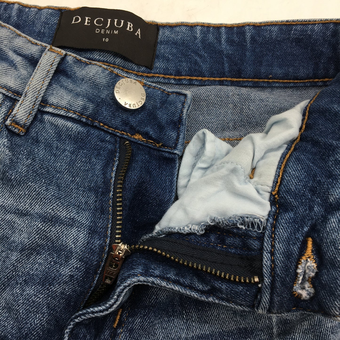 Decjuba Frayed Cut Leg Lined Indigo Blue Denim Jeans Ladies Size 10
