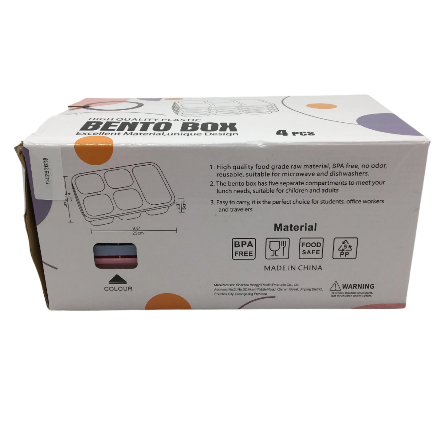 Multi-Compartment BPA Free Microwave Safe Bento Lunch Box 4Pack Set NEW